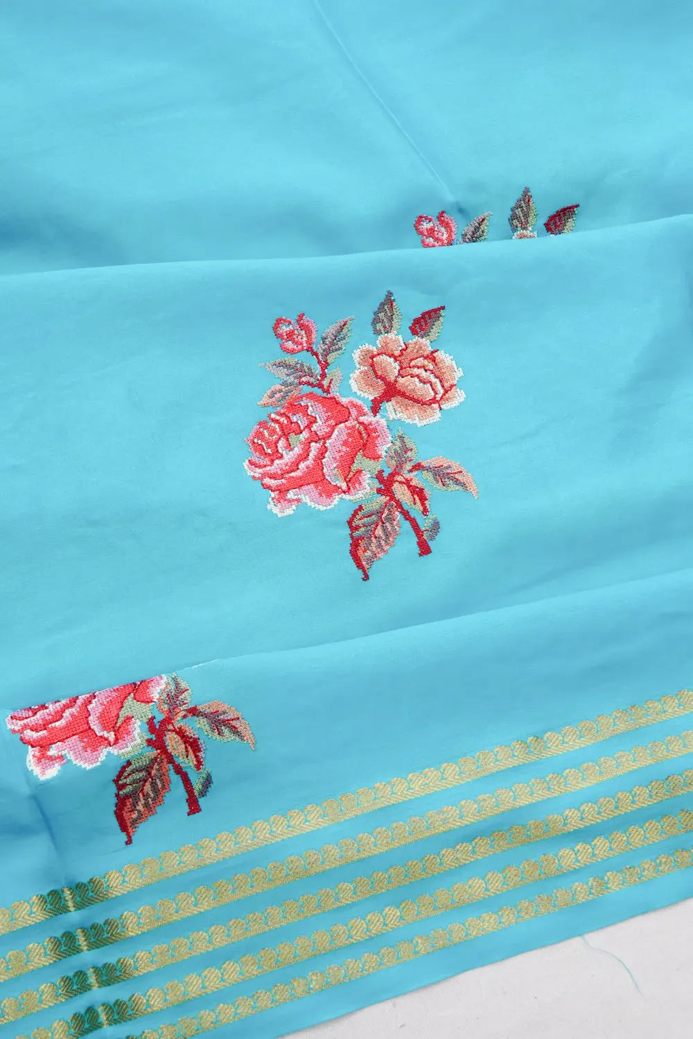 Mysore Silk Embroidery Butta Sky Blue Saree