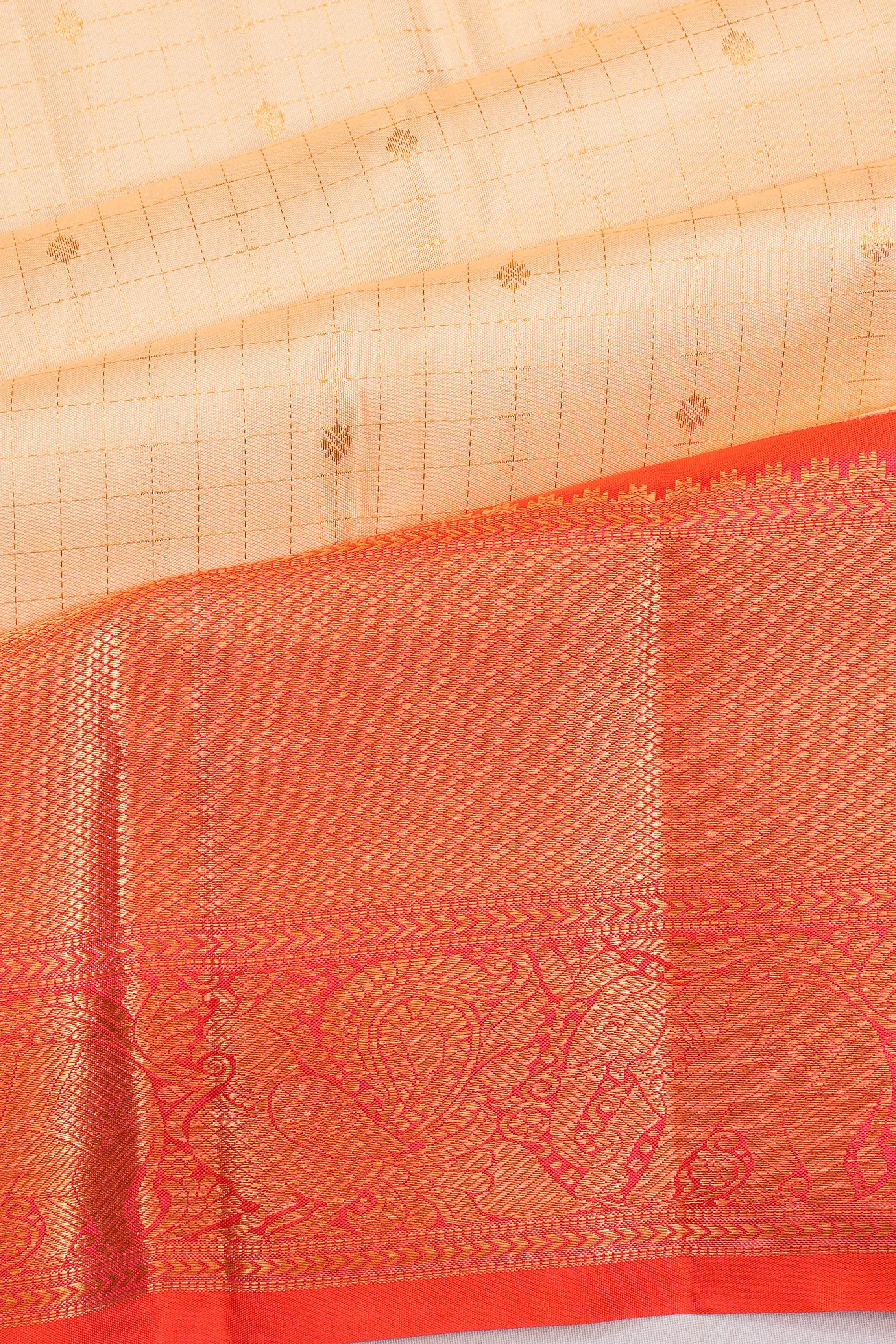 Taranga Kanchi Silk Checks And Butta Peach Saree