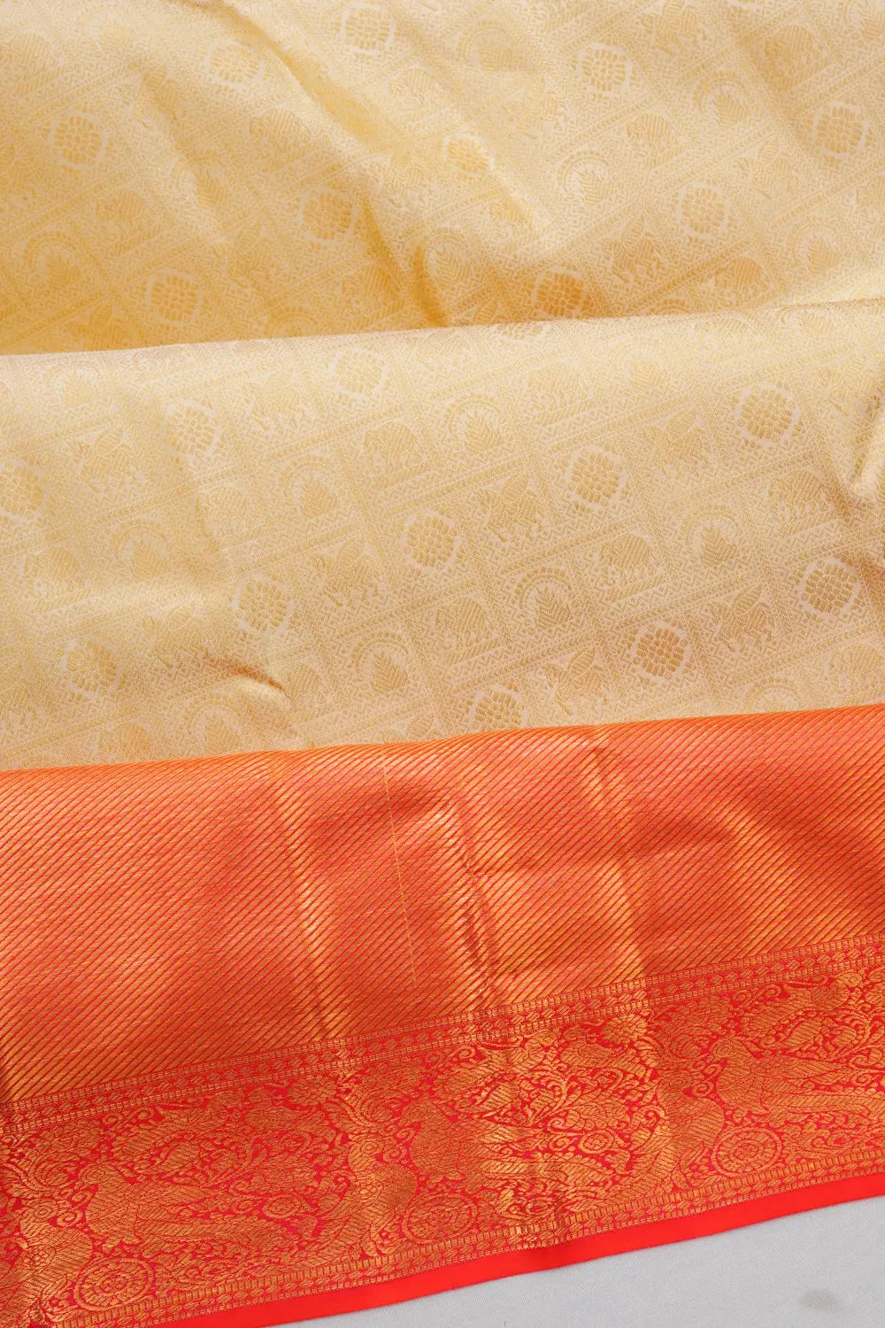 Taranga Kanchi Silk Brocade Cream Saree