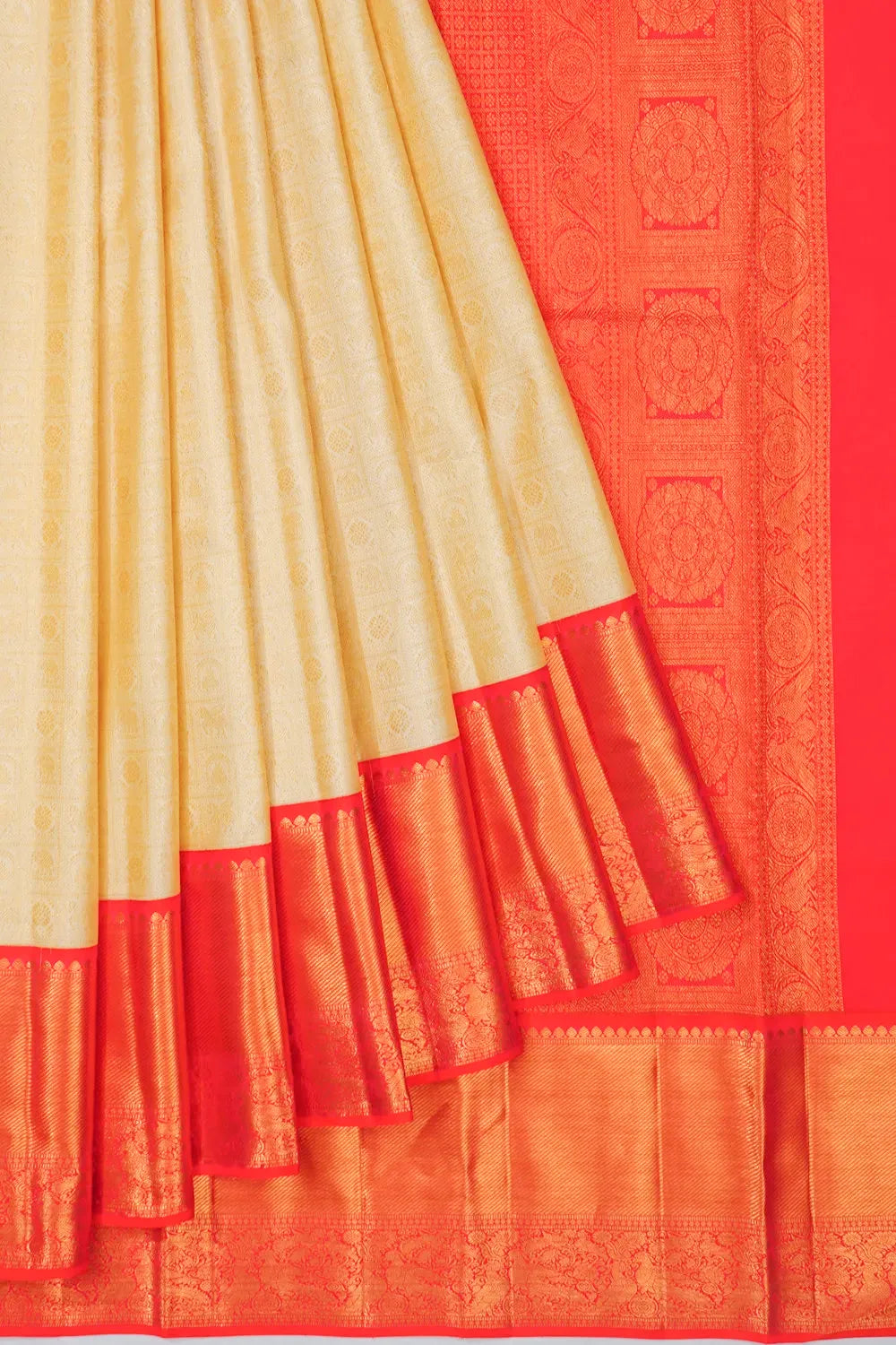 Taranga Kanchi Silk Brocade Cream Saree
