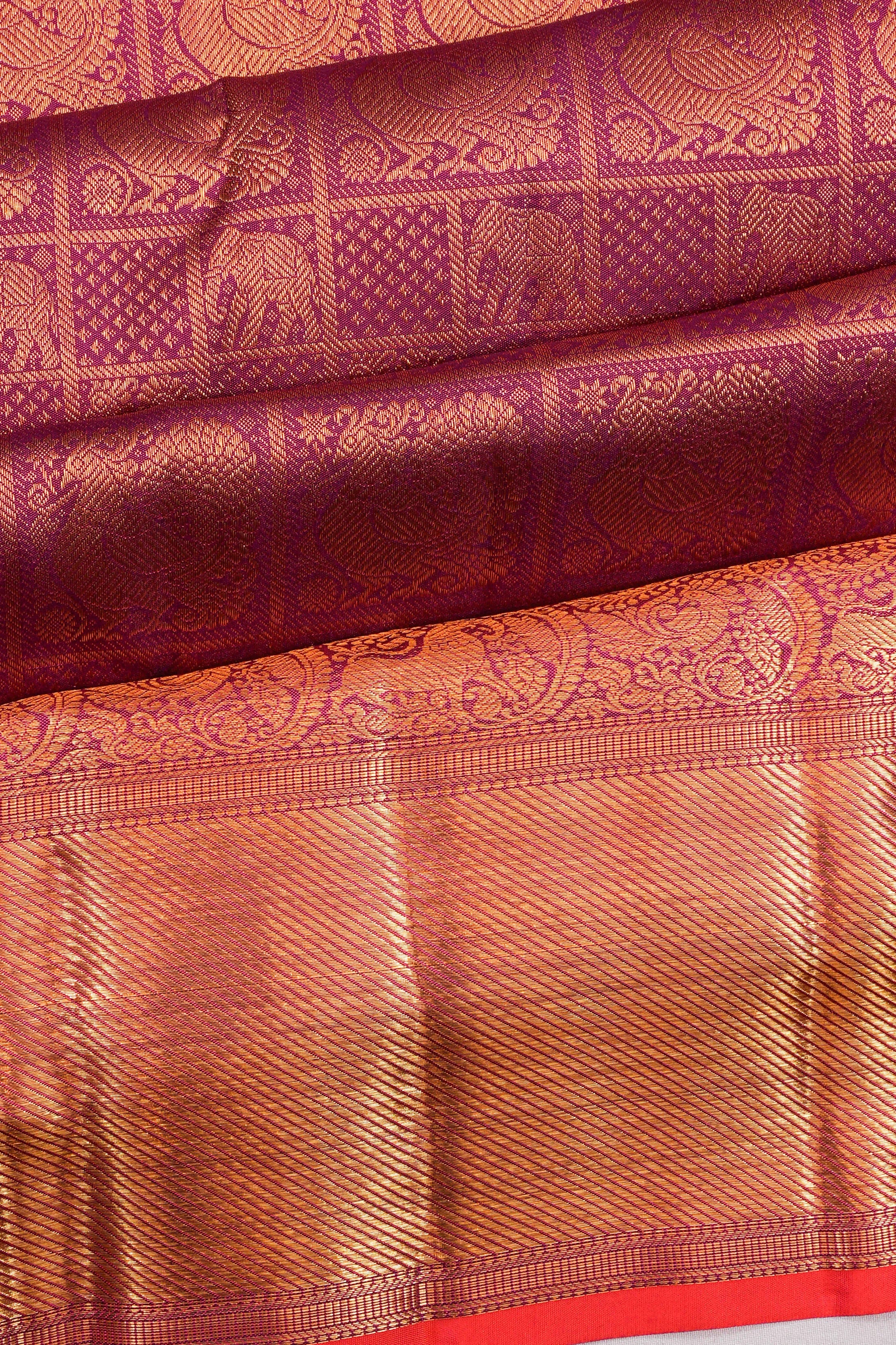 Taranga Kanchi Silk Checks And Butta Purple Saree