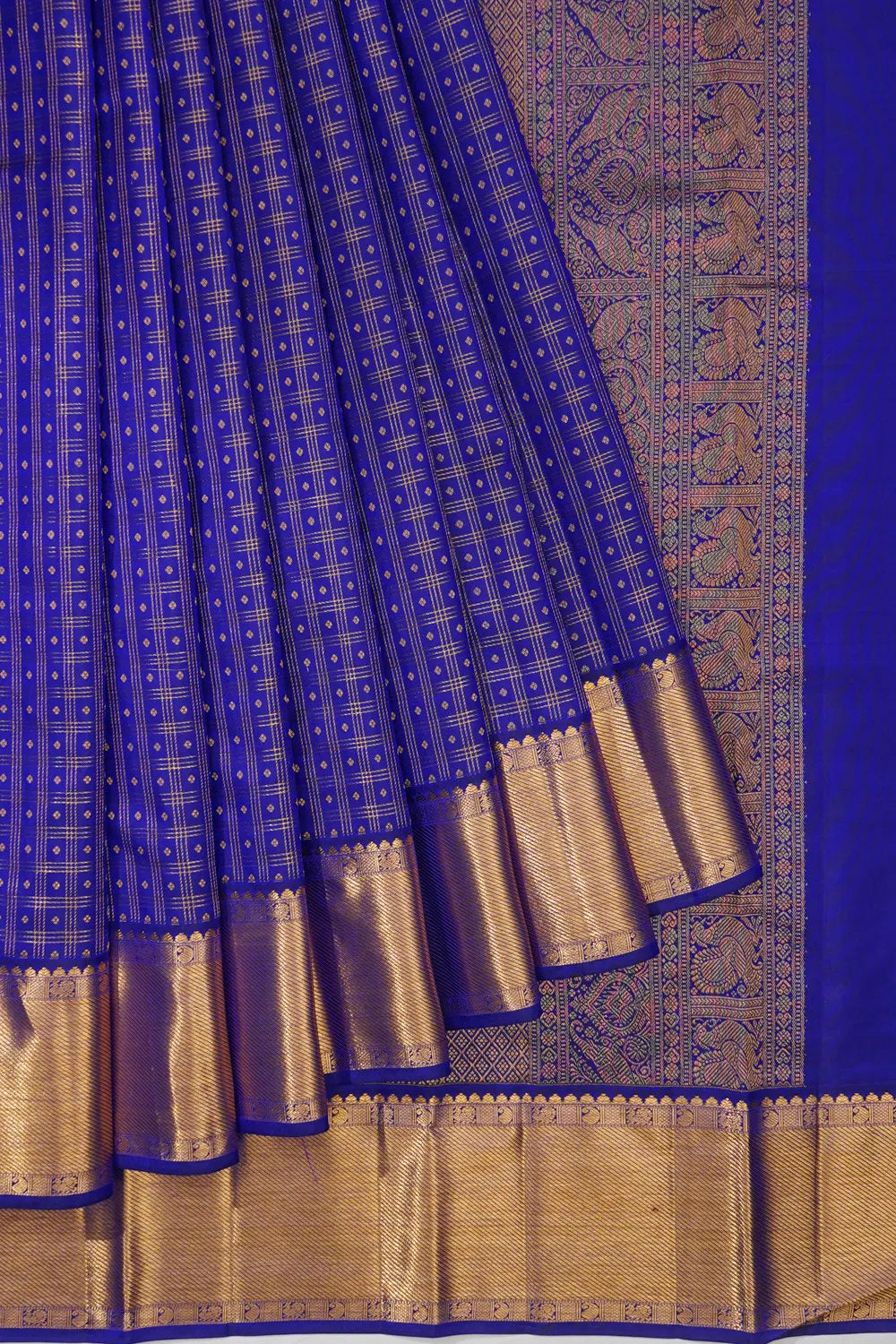 Taranga Kanchi Silk Checks And Butta Blue Saree