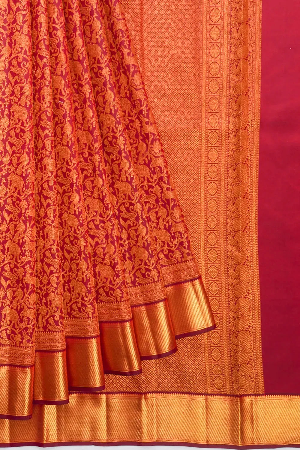 Taranga Kanchi Silk Vanasingaram Jaal Maroon Saree