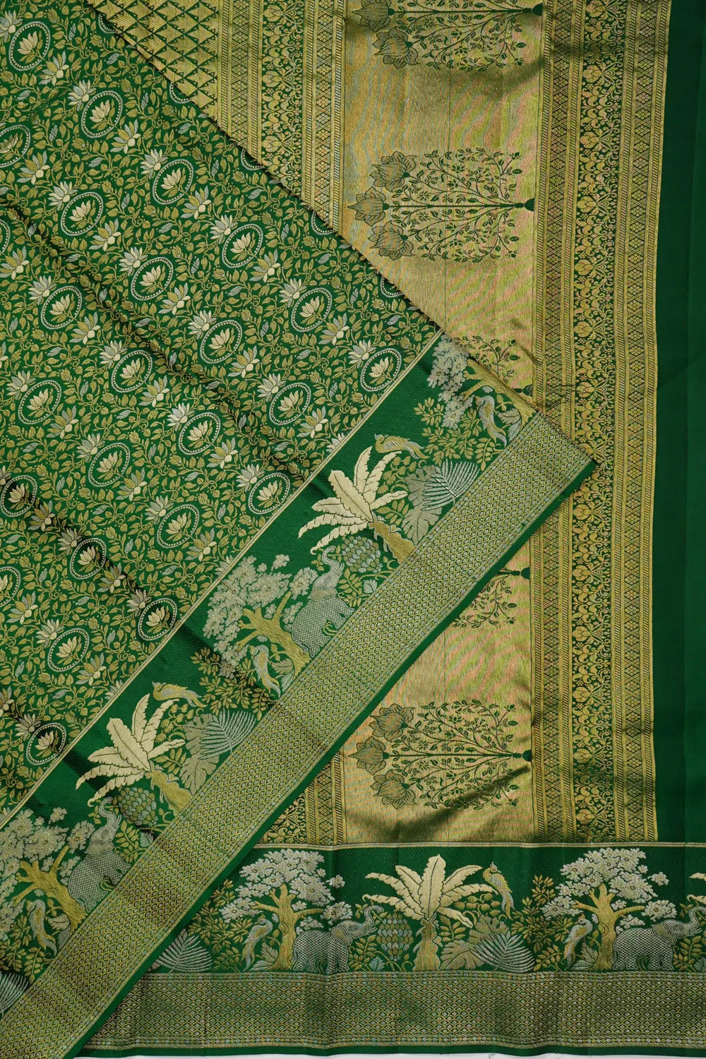 Taranga Kanchi Silk Brocade Bottle Green Saree