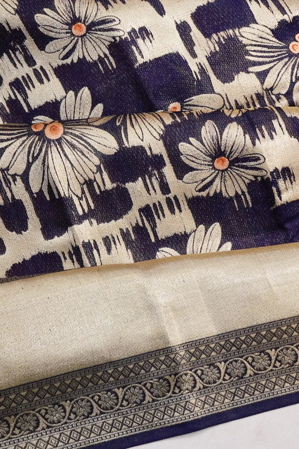 Kanchipuram Silk Tissue Brocade Dark Blue Saree