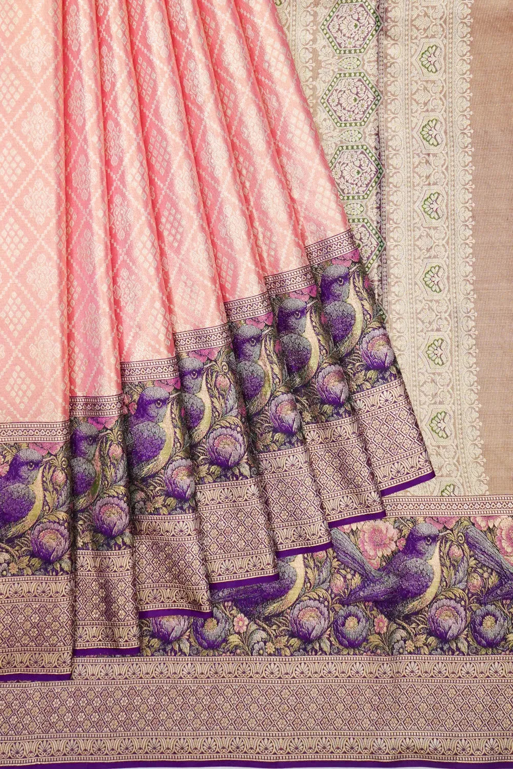 Kanchipuram Silk Tissue Brocade Pink Saree