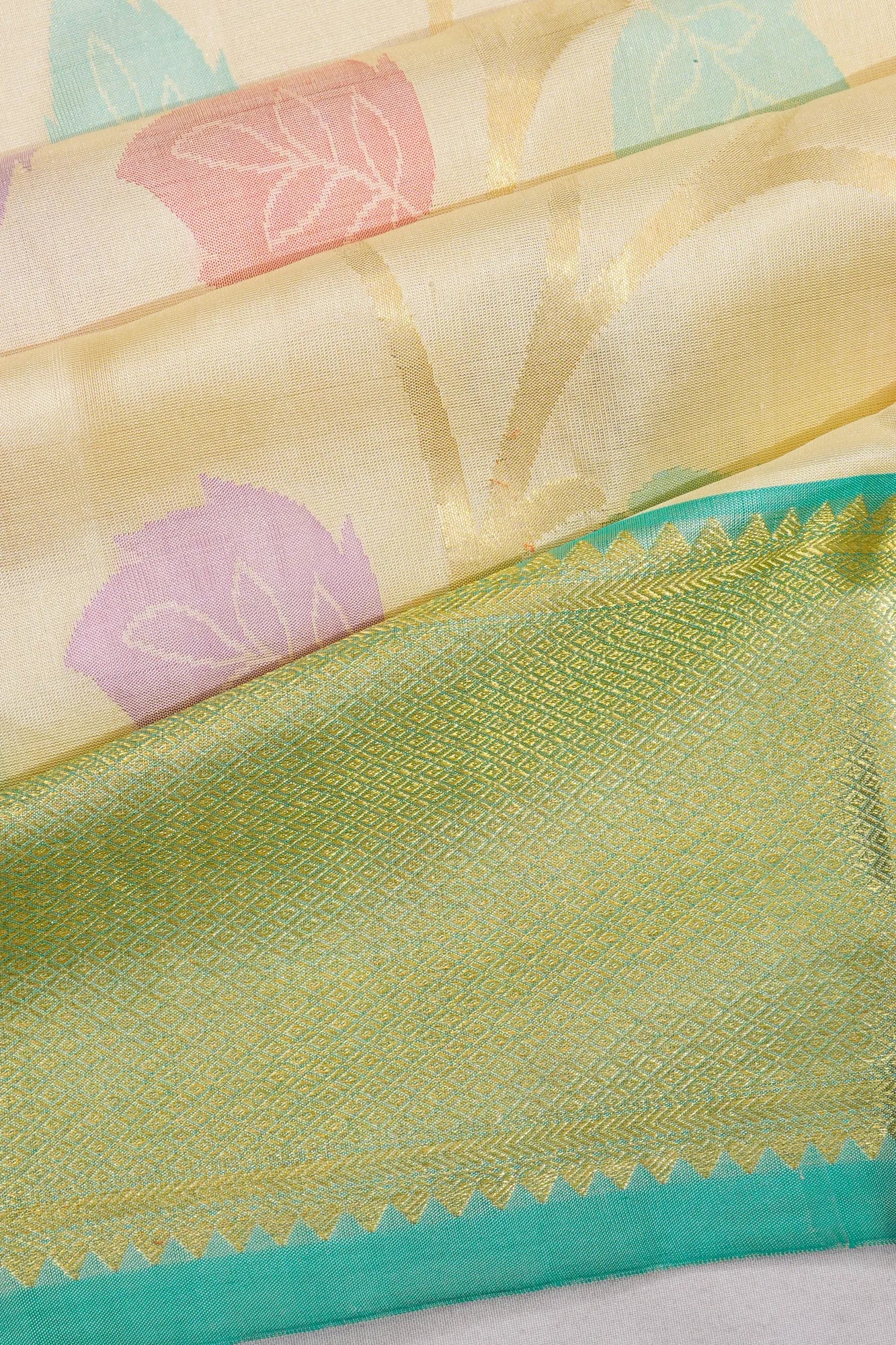 Venkatagiri Silk Jaal Cream Saree