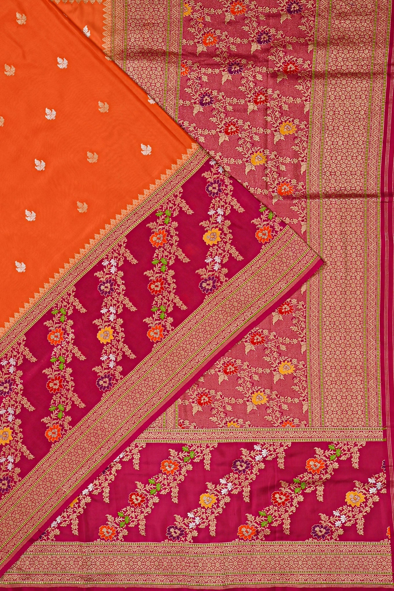 Banarasi Silk Butta Orange Saree