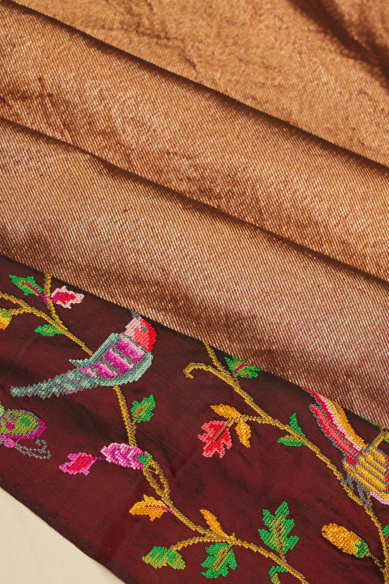 Soft Silk Tissue Plain Maroon Saree with Embroidery Border