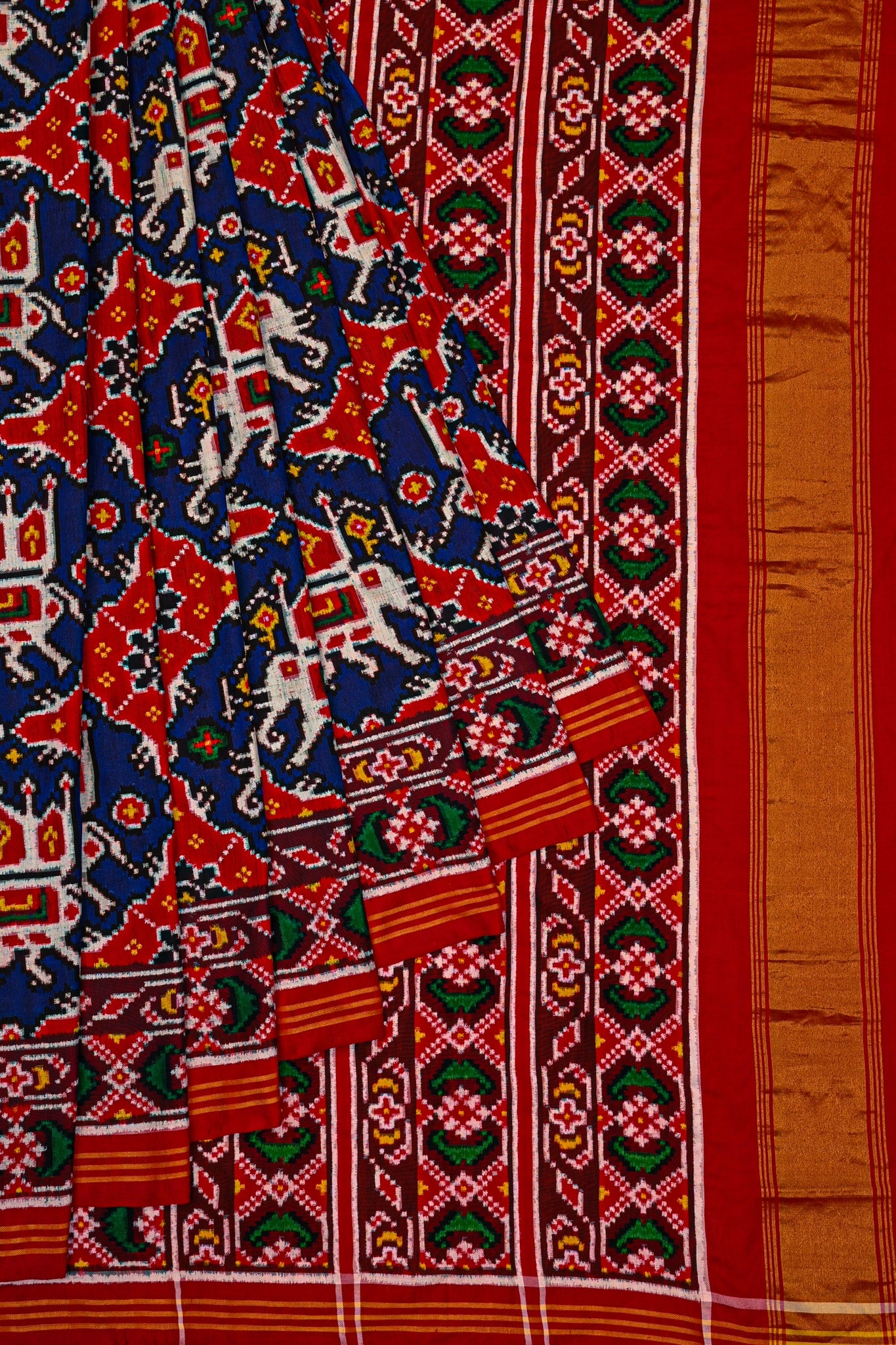 Patan Patola Silk Double Ikat Chabdhi Bhat Blue Saree