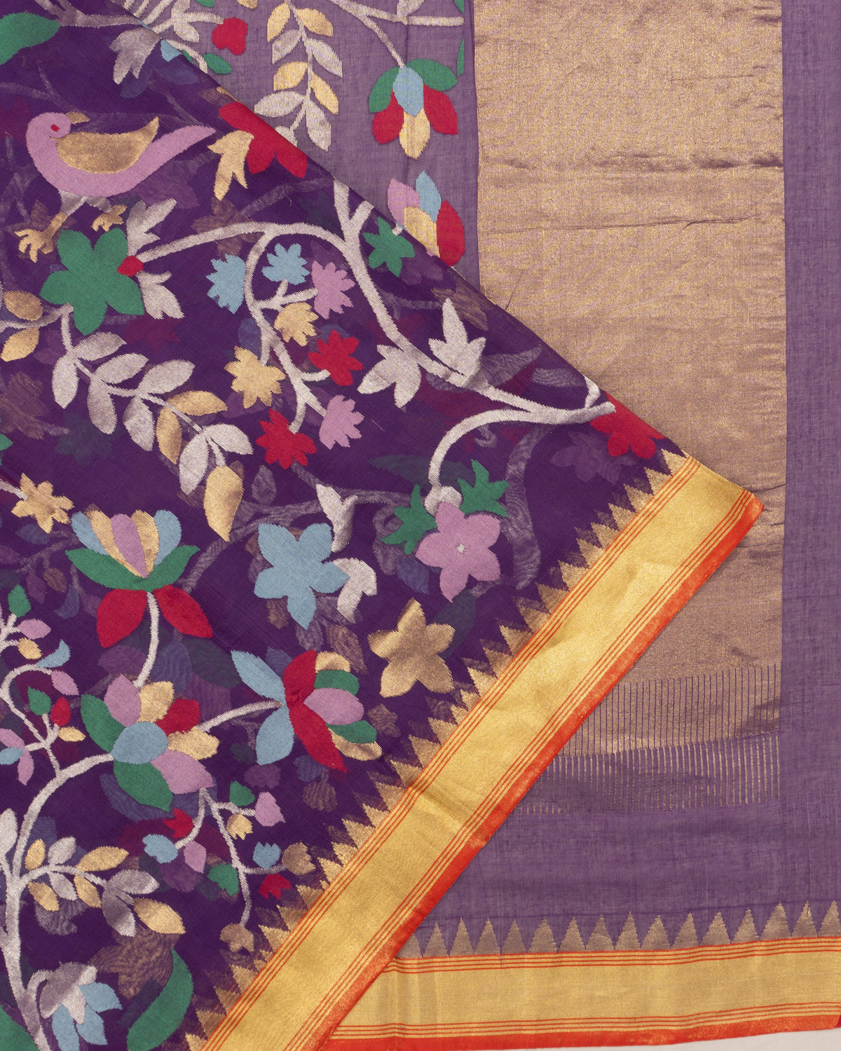 Ponduru Handspun Cotton All Over Jamdani Jaal Violet Saree