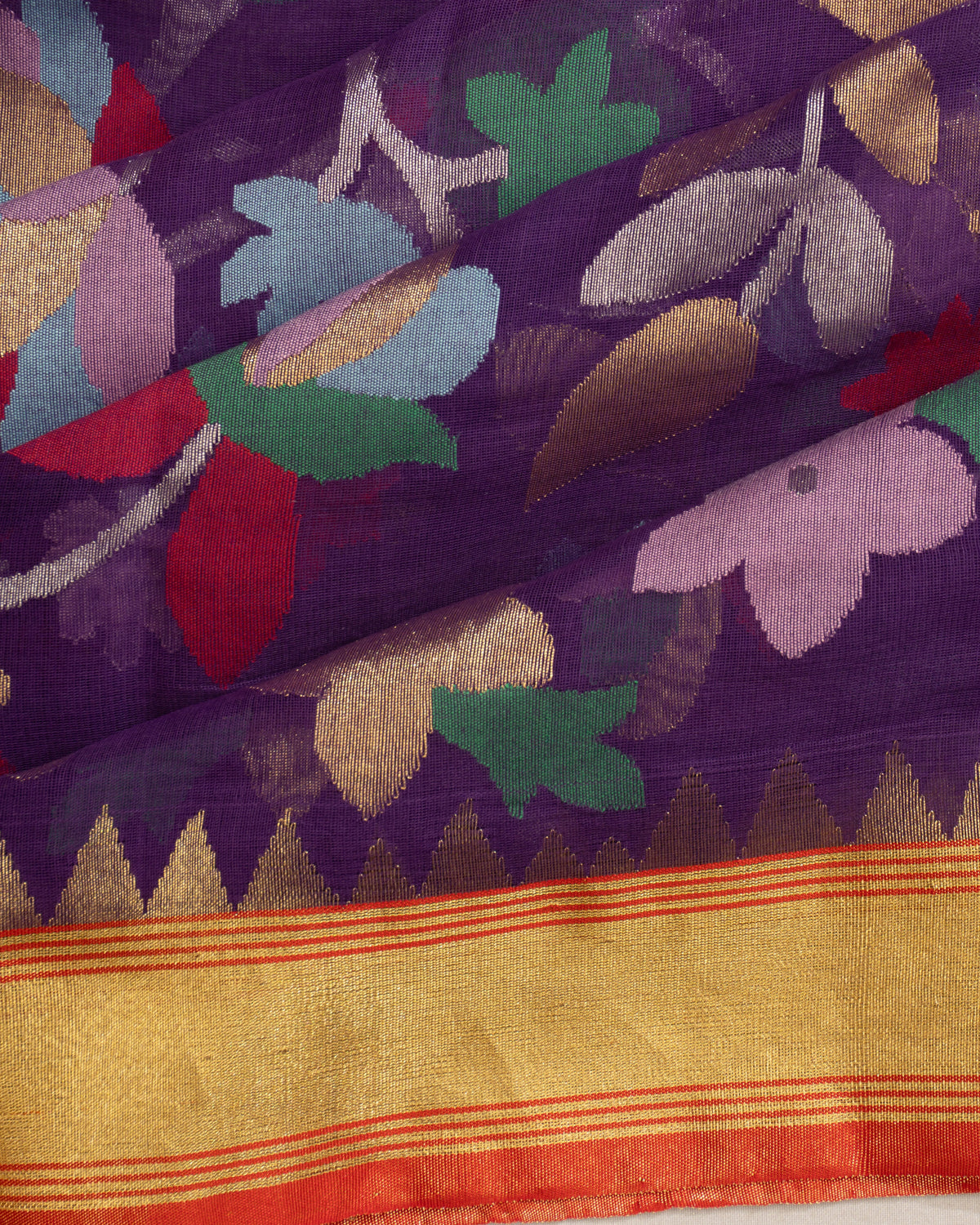 Ponduru Handspun Cotton All Over Jamdani Jaal Violet Saree