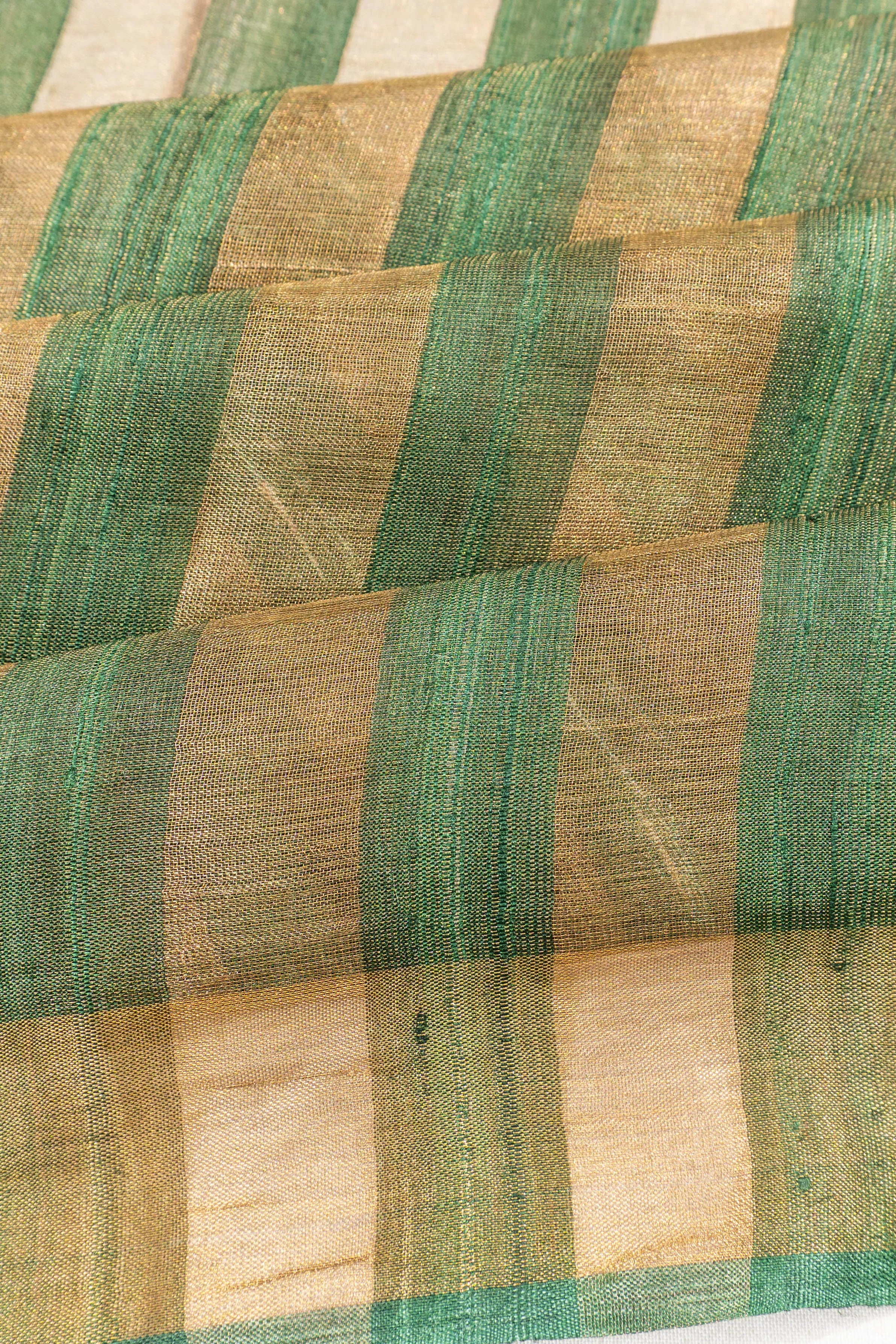 Tussar Organza Tissue Vertical Lines Green Saree