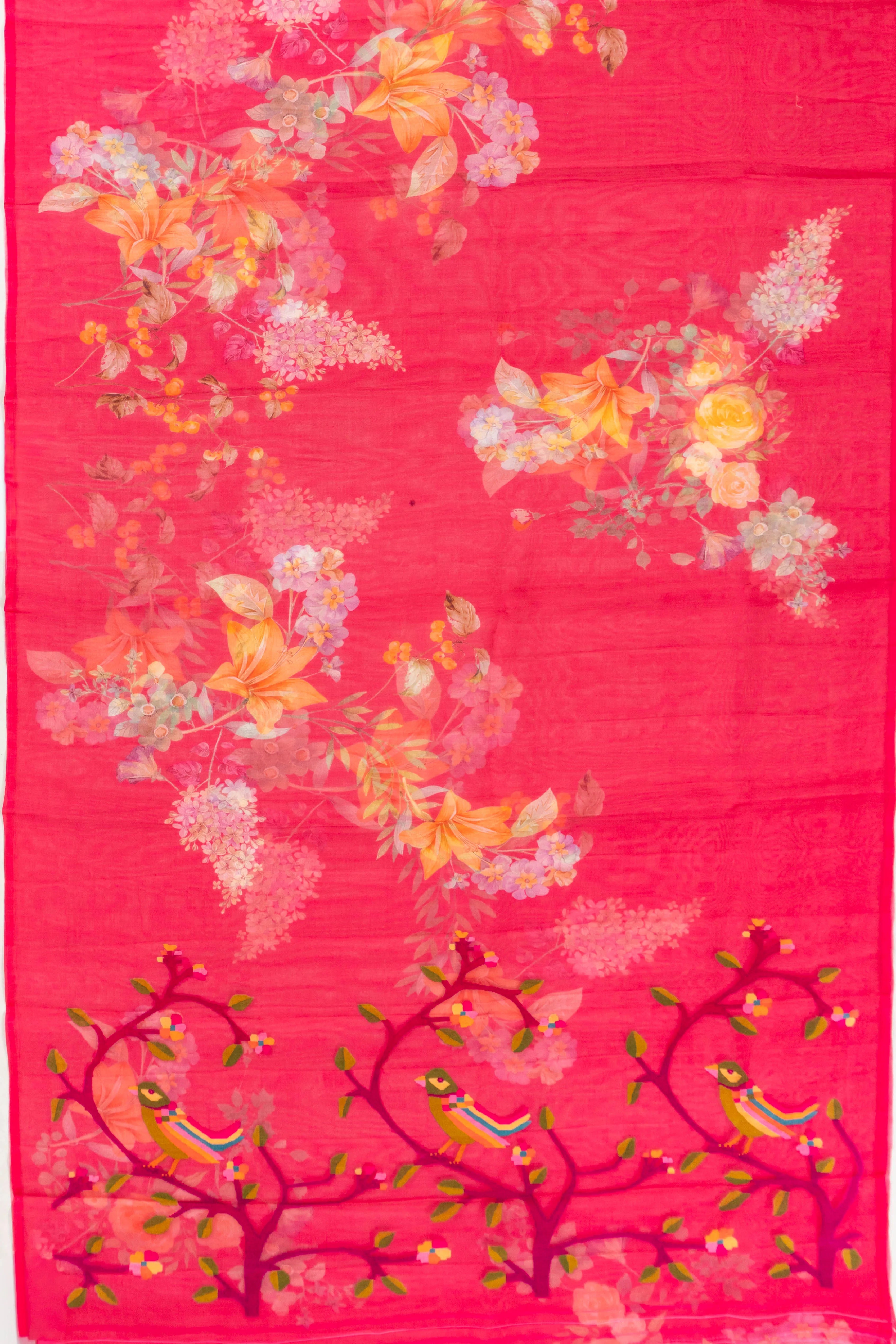 Organza Floral Printed Pink Saree