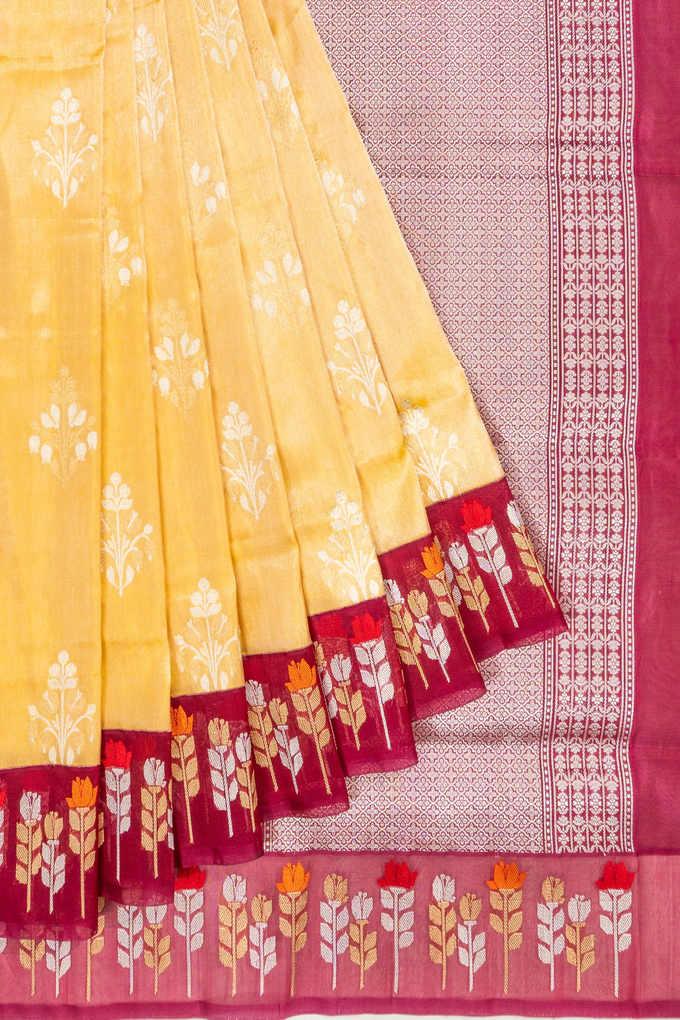 Banarasi Kora Organza Tissue Butta Gold Saree