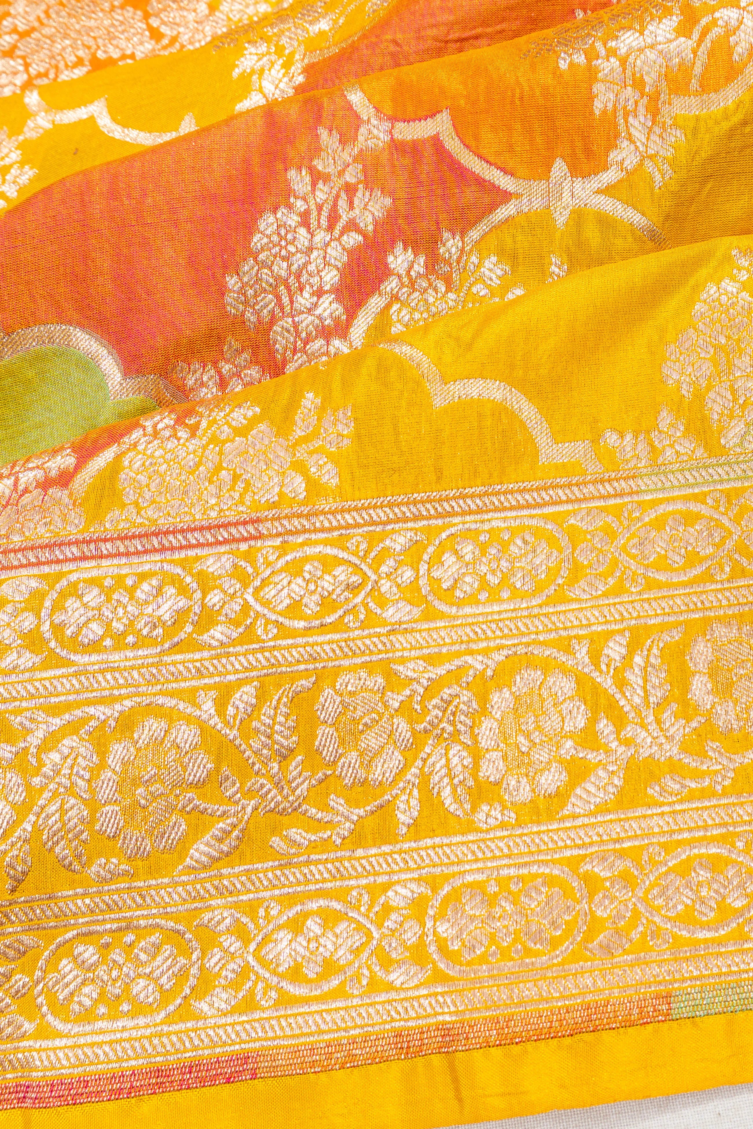 Banarasi Silk Brocade Yellow Saree