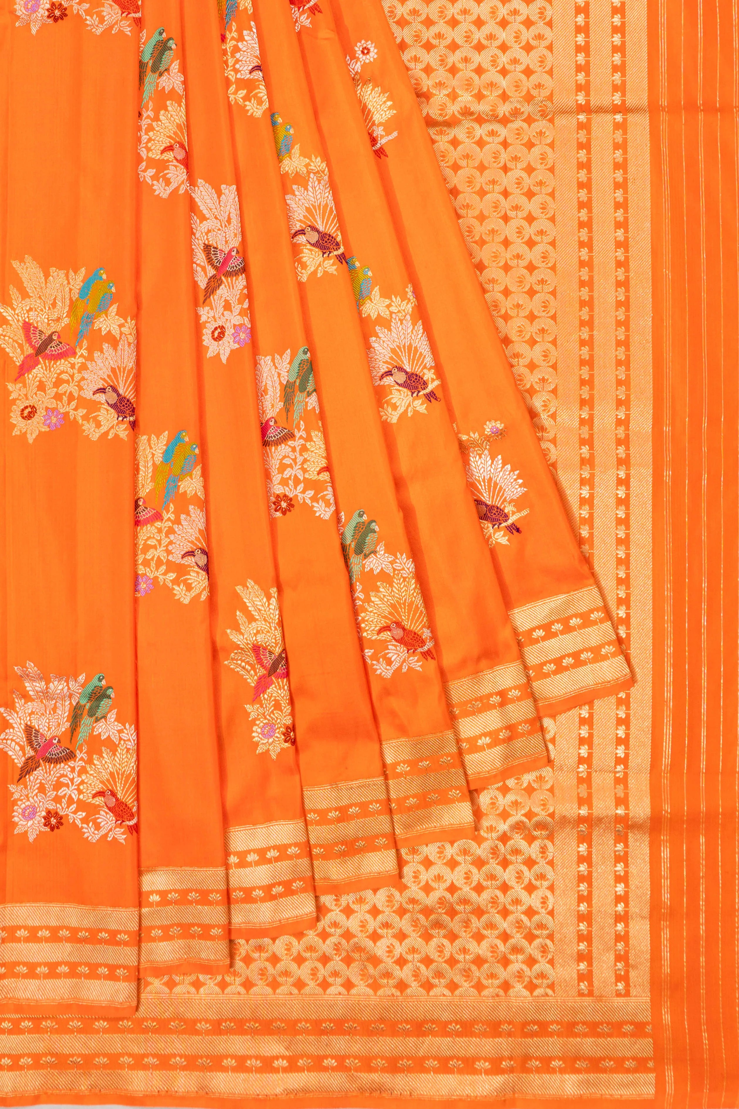 Banarasi Silk Meenakari Butta Orange Saree