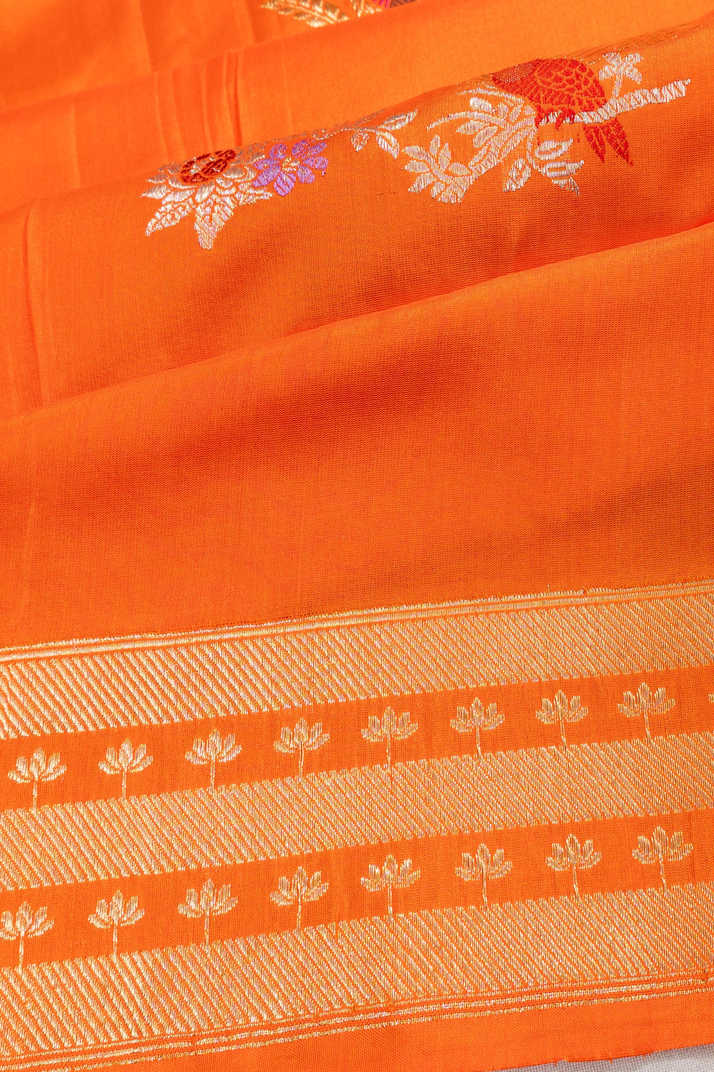 Banarasi Silk Meenakari Butta Orange Saree