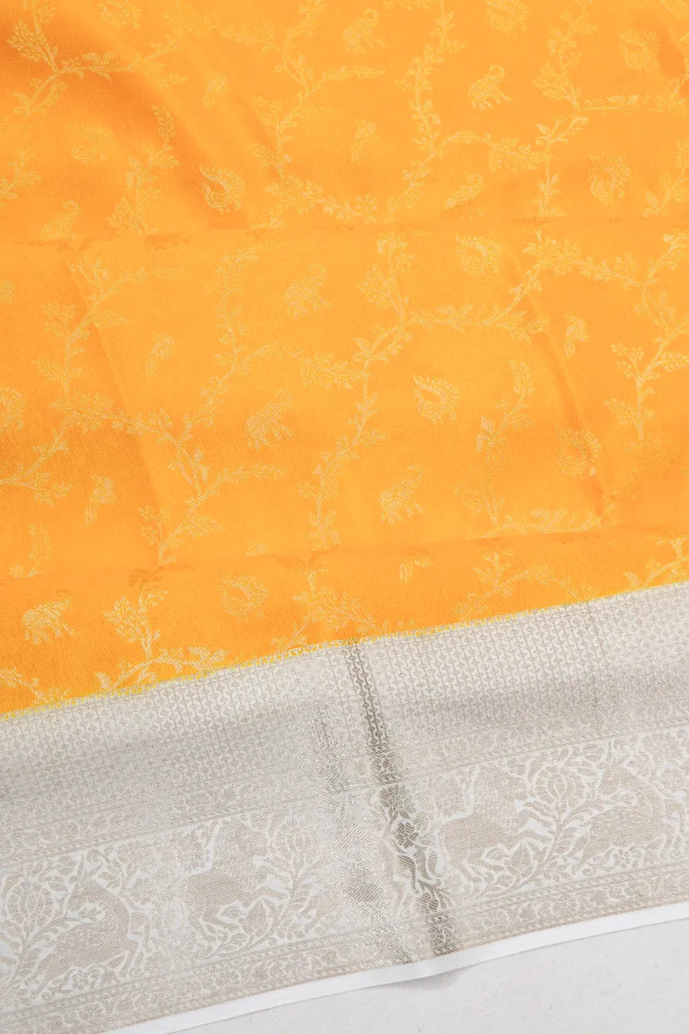 Mysore Silk Jaal And Butta Mustard Yellow Saree