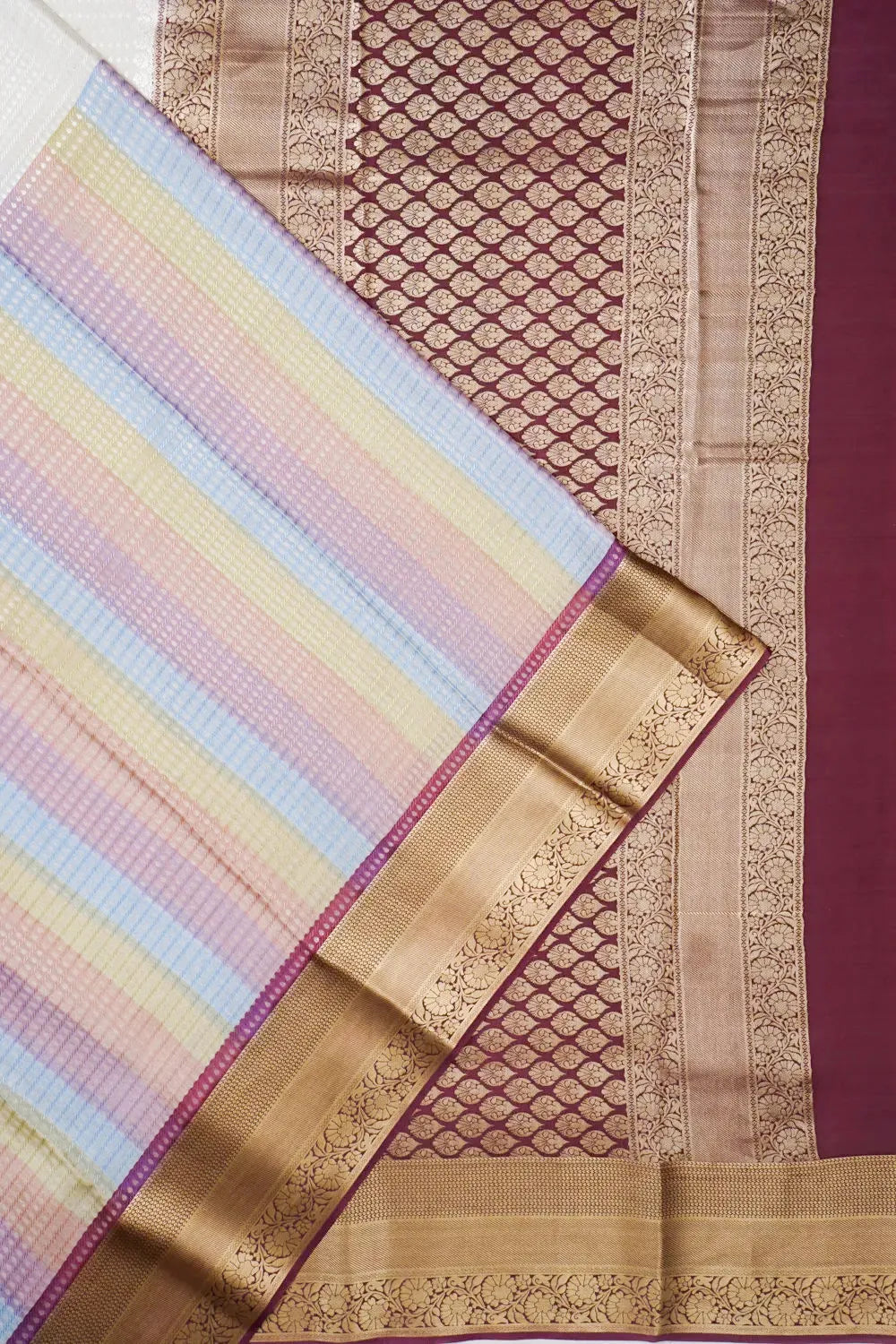 Mysore Silk Brocade Half And Half White And Multicolor Saree