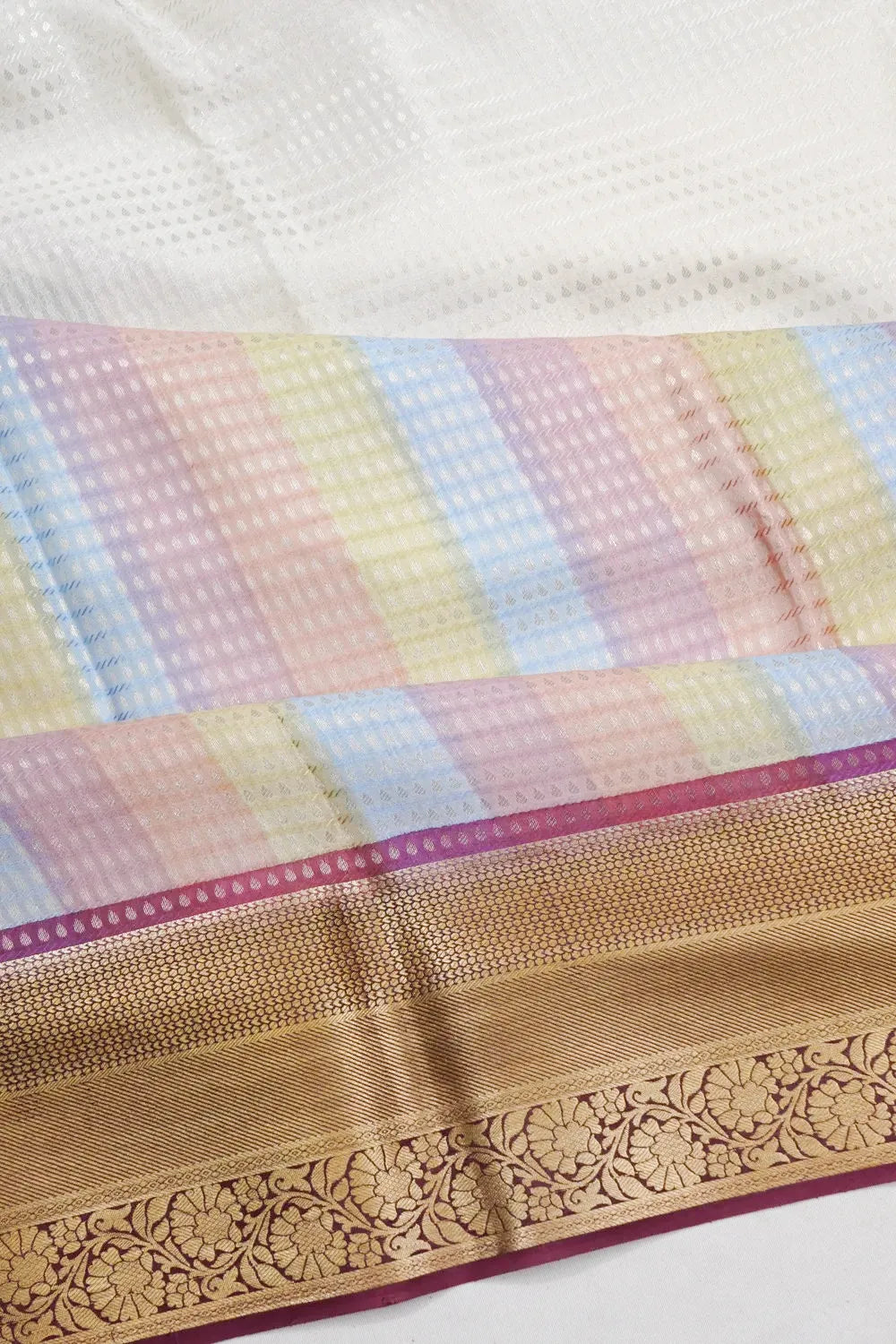 Mysore Silk Brocade Half And Half White And Multicolor Saree