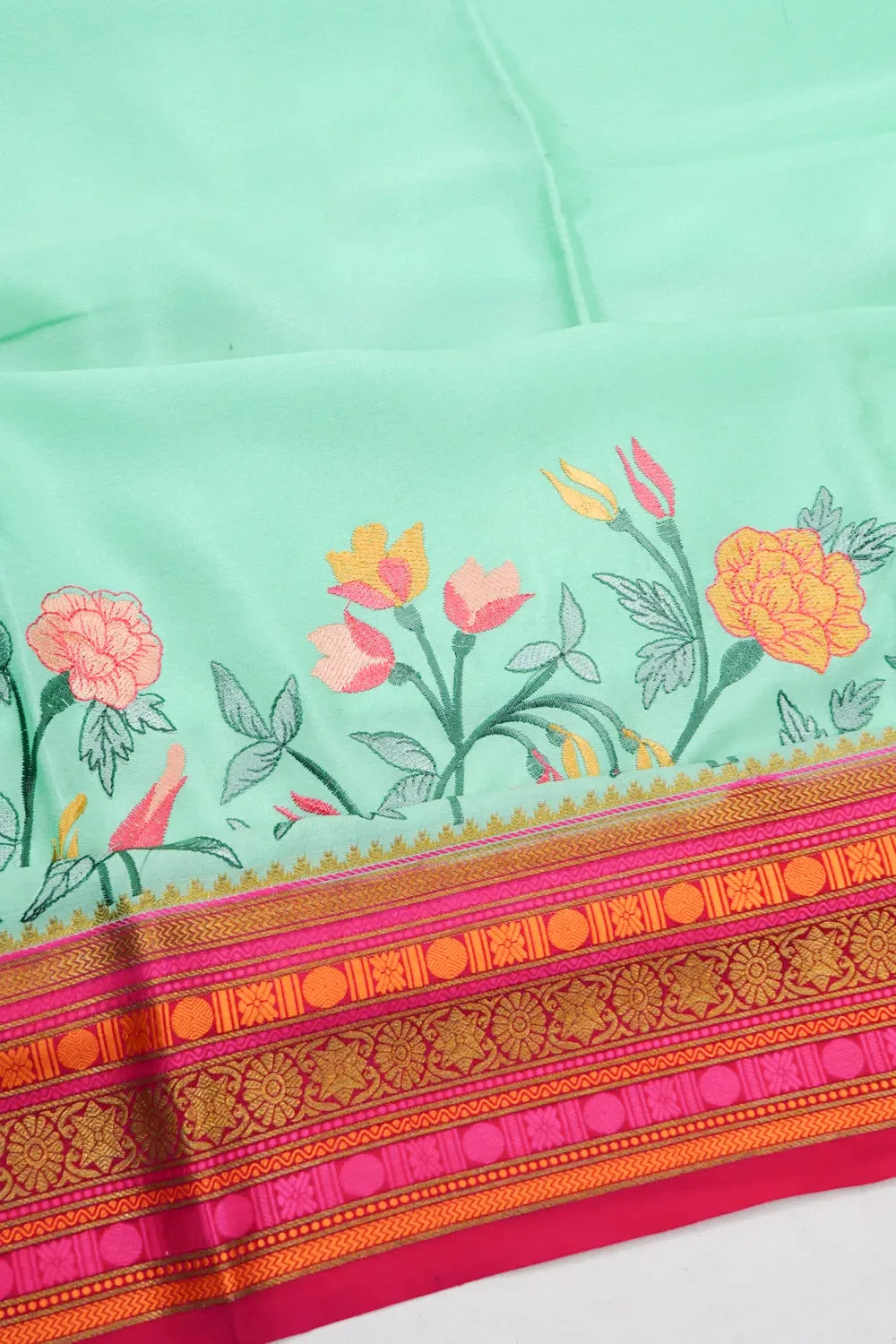 Mysore Silk Plain Pastel Green Saree With Embroidery