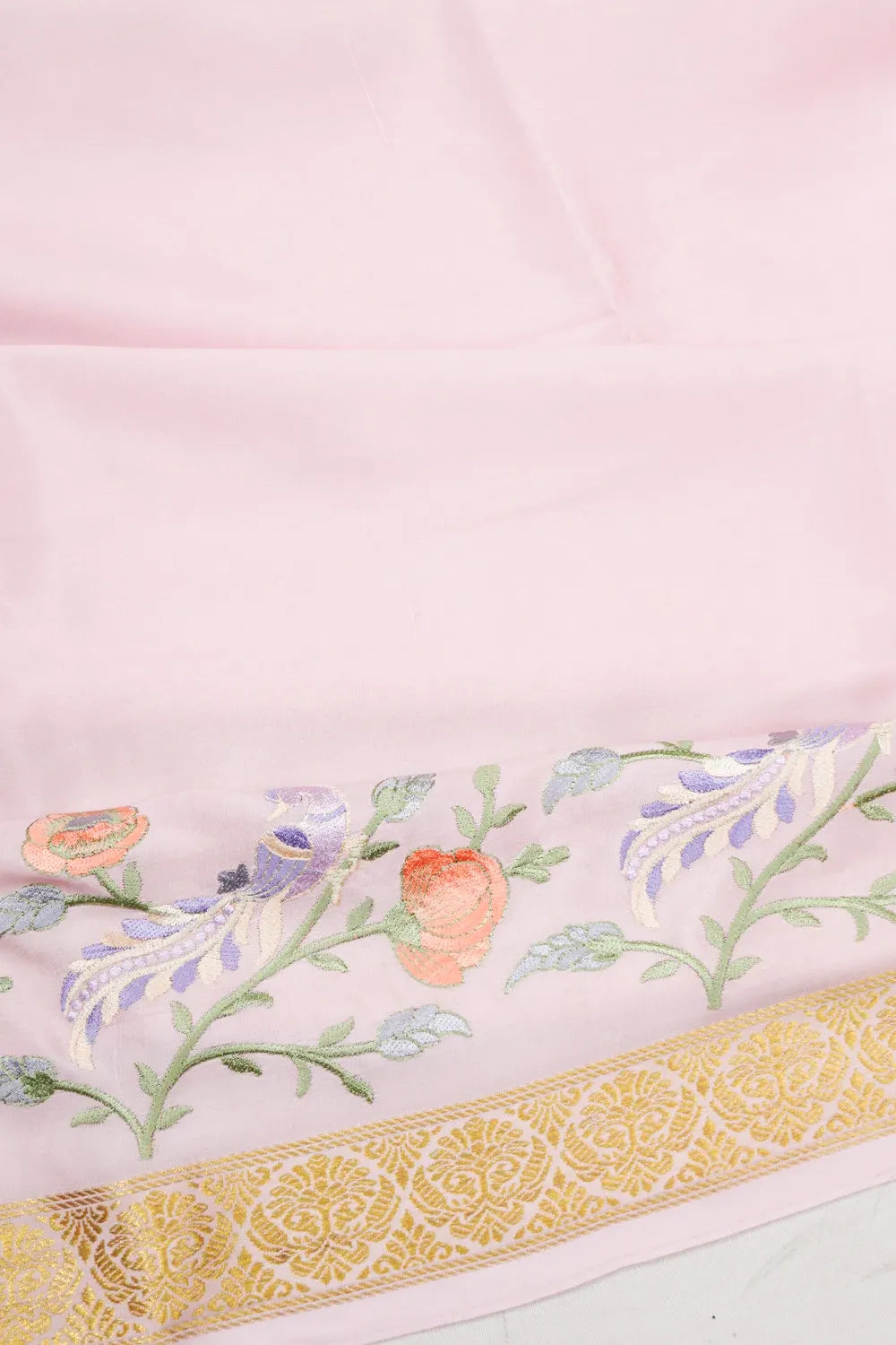 Mysore Silk Plain Baby Pink Saree With Embroidery Border