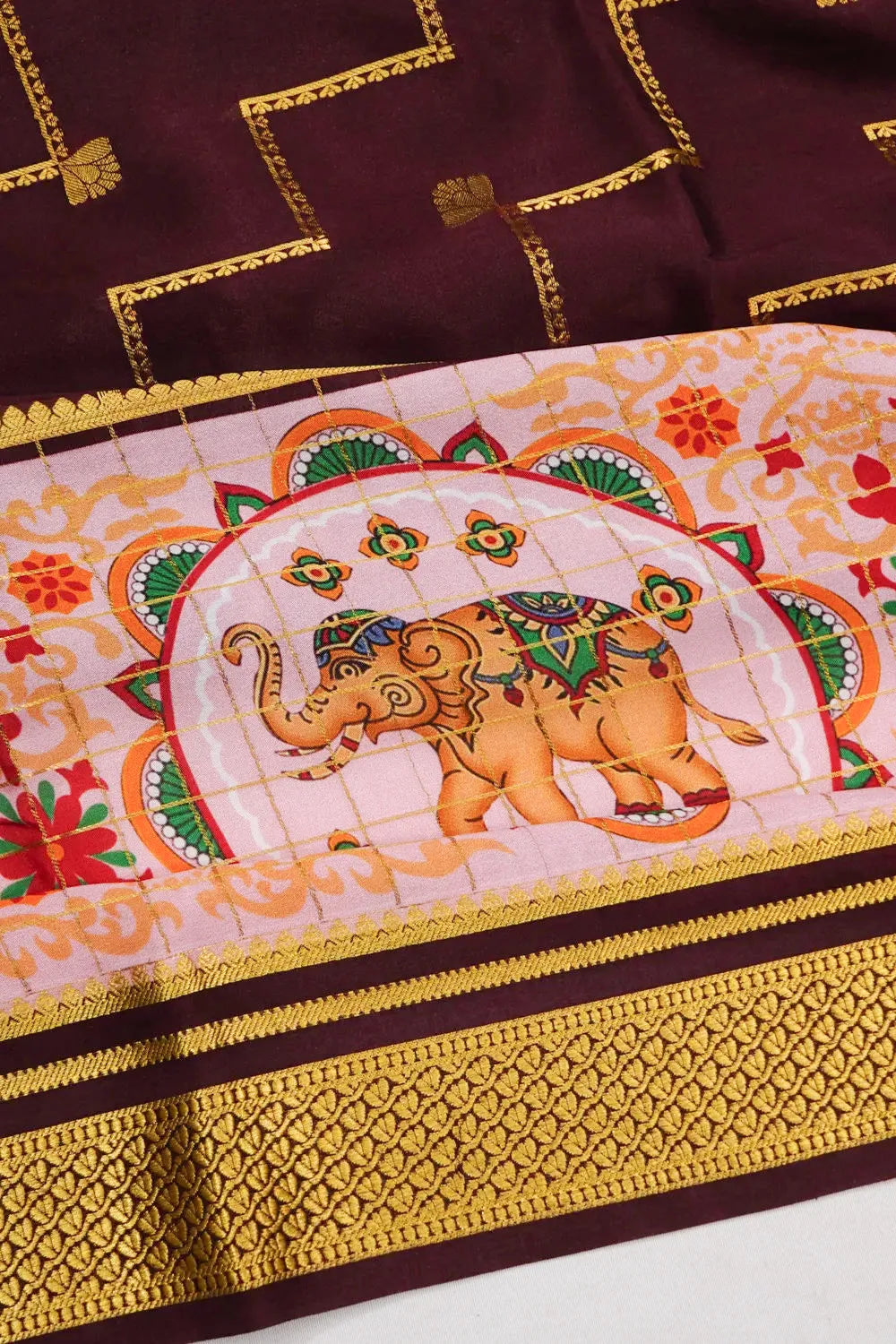 Mysore Silk Brocade Brown Saree