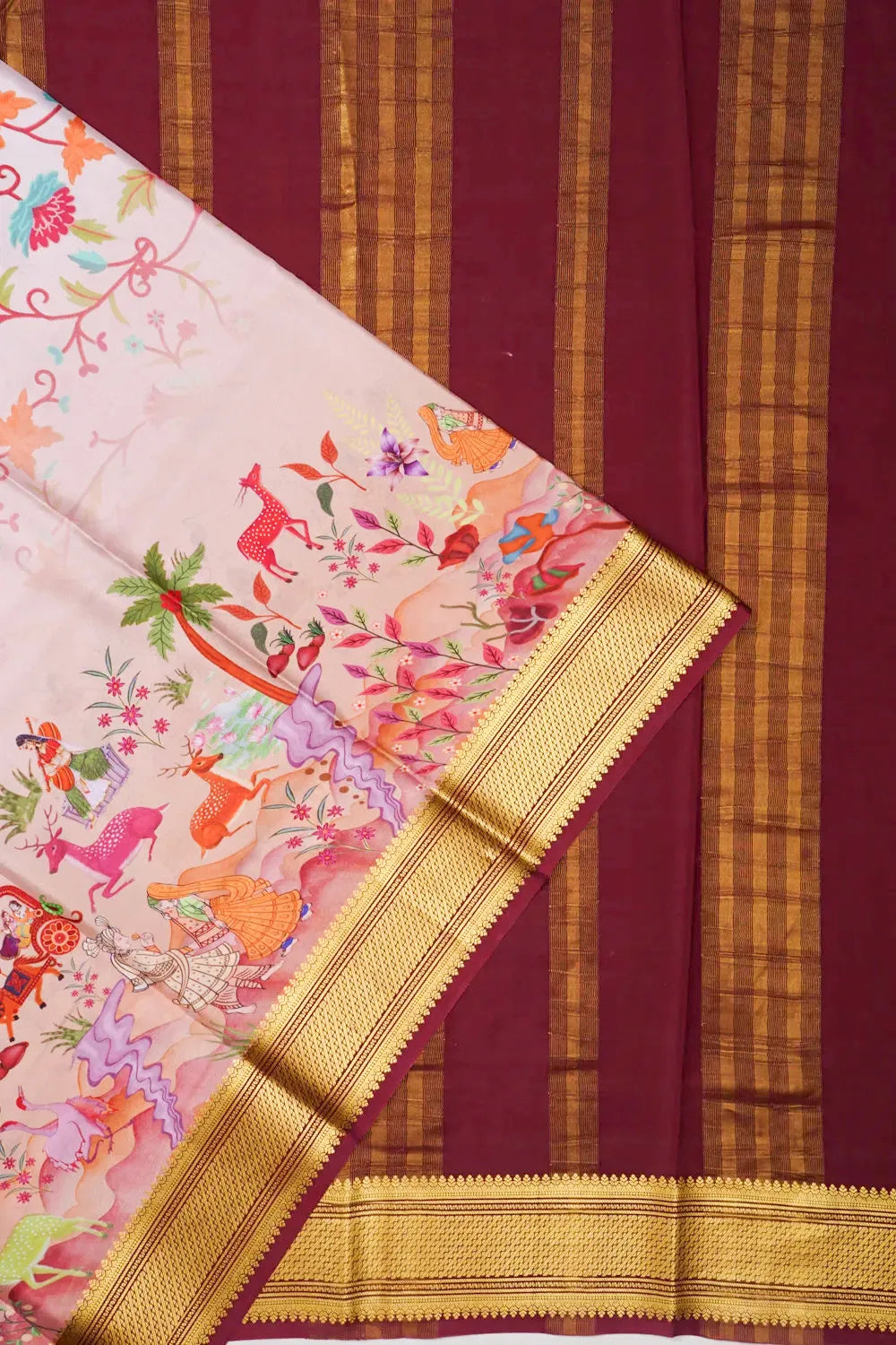 Mysore Silk Printed Baby Pink Saree