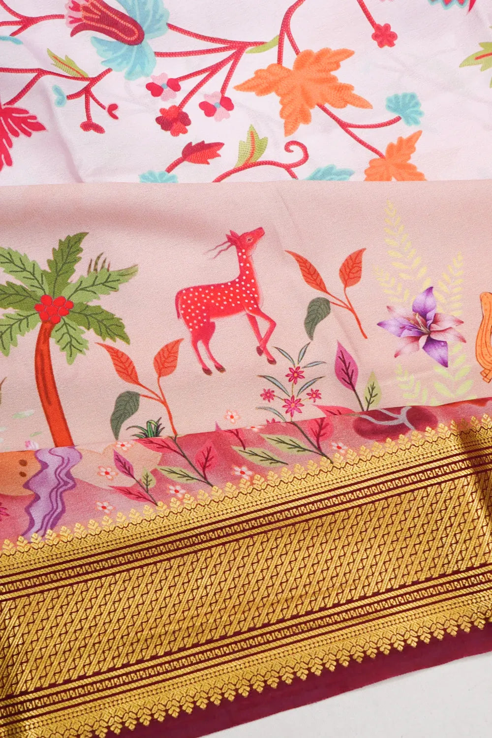 Mysore Silk Printed Baby Pink Saree