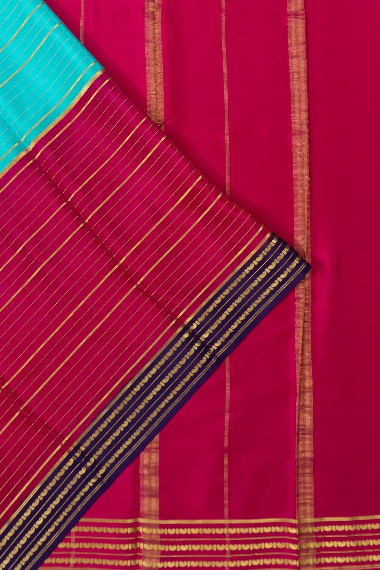 Mysore Silk Horizontal Lines Pink And Blue Saree