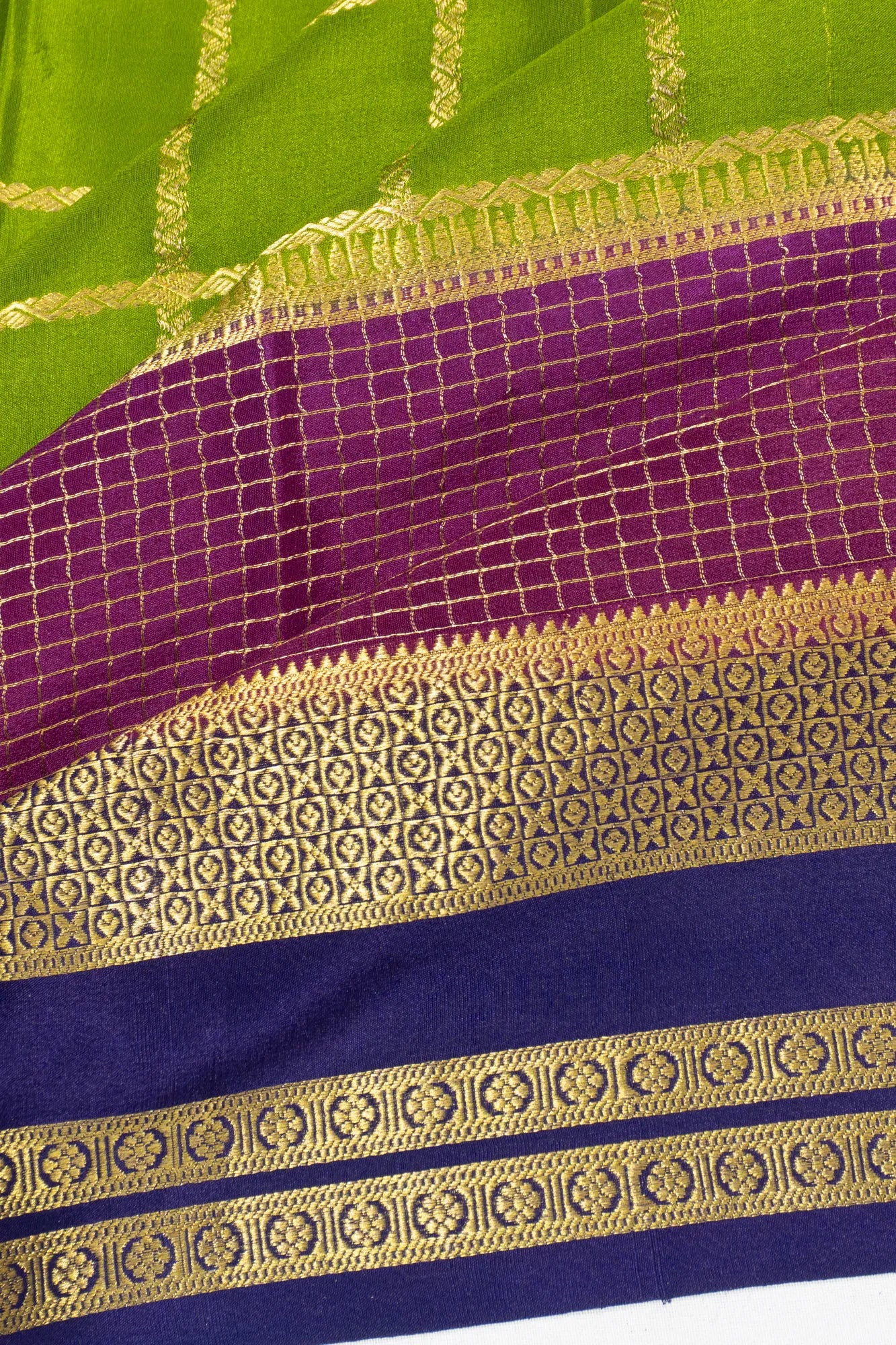 Mysore Silk Checks Green Saree