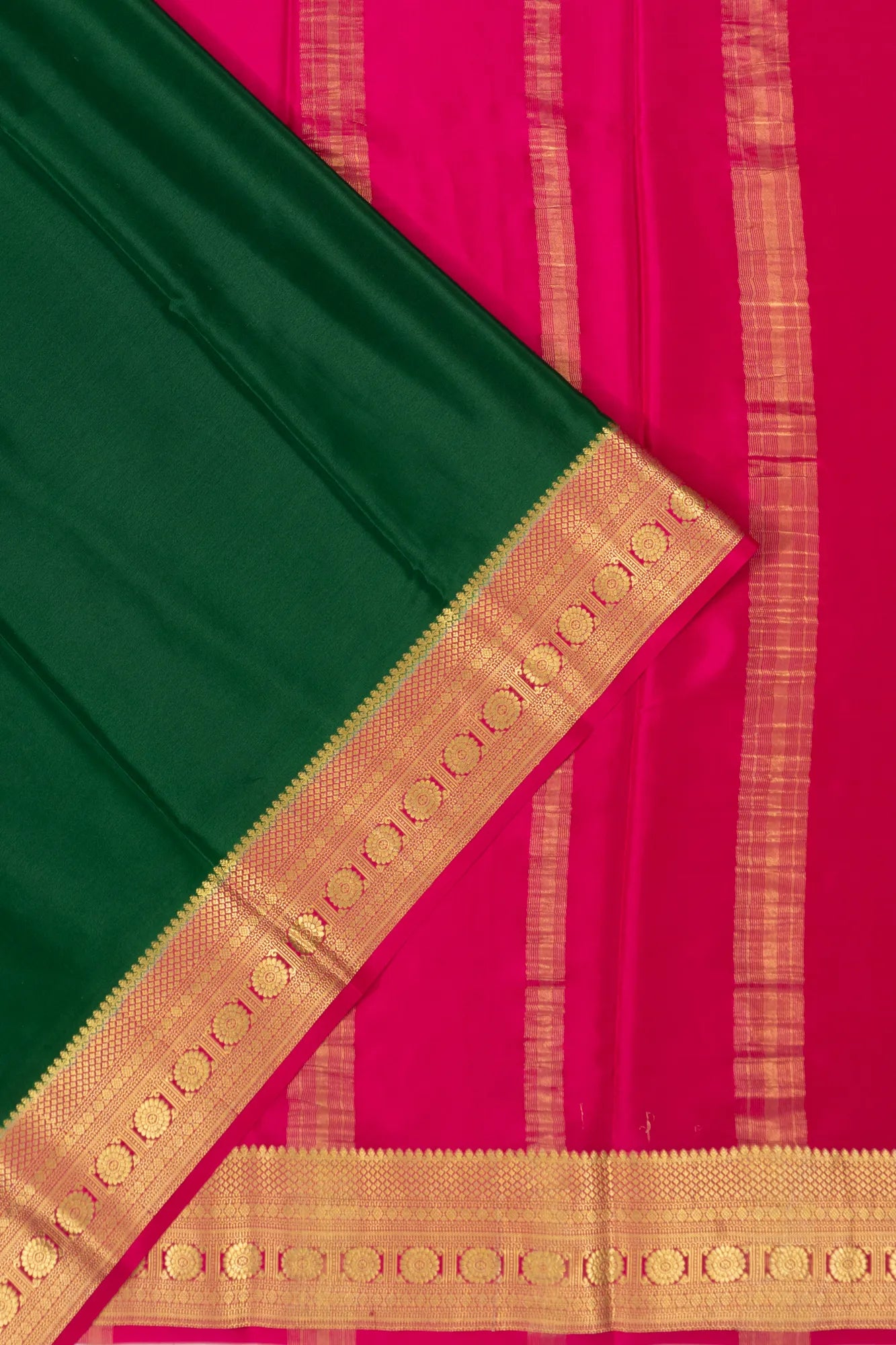 Mysore Silk Plain Bottle Green Saree