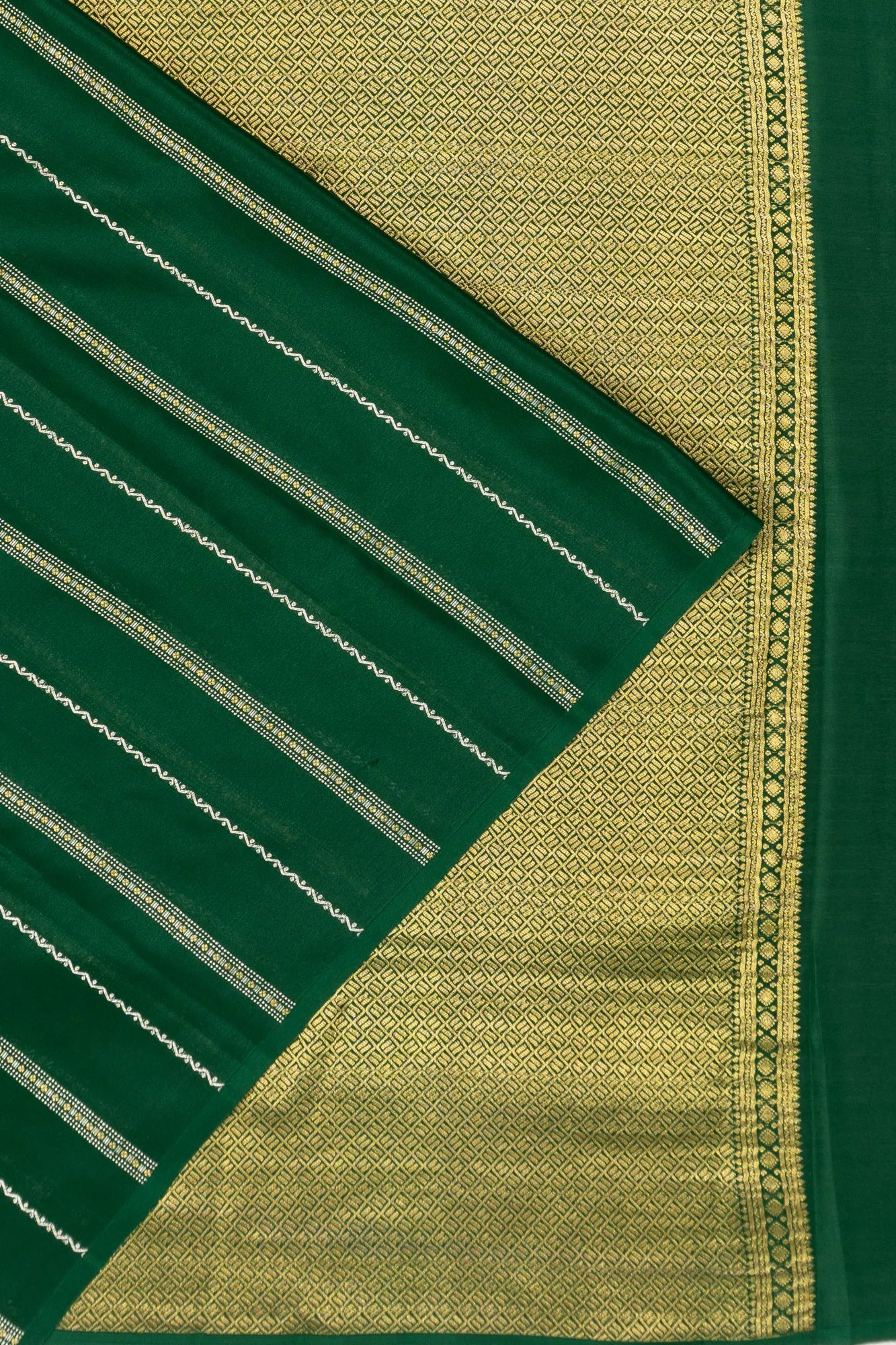 Mysore Silk Lines Bottle Green Saree
