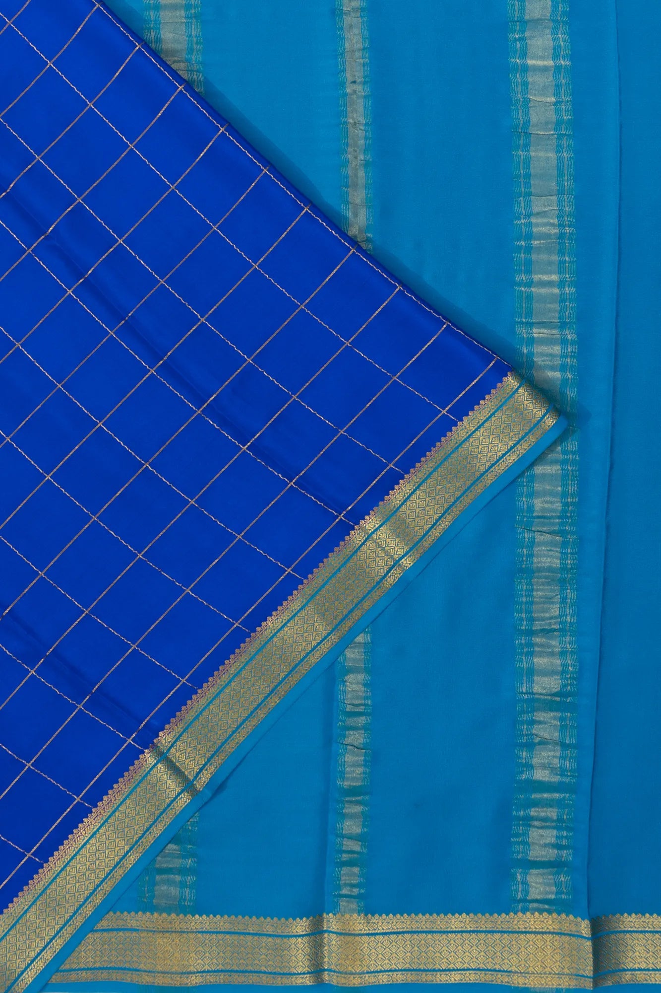 Mysore Silk Checks Blue Saree