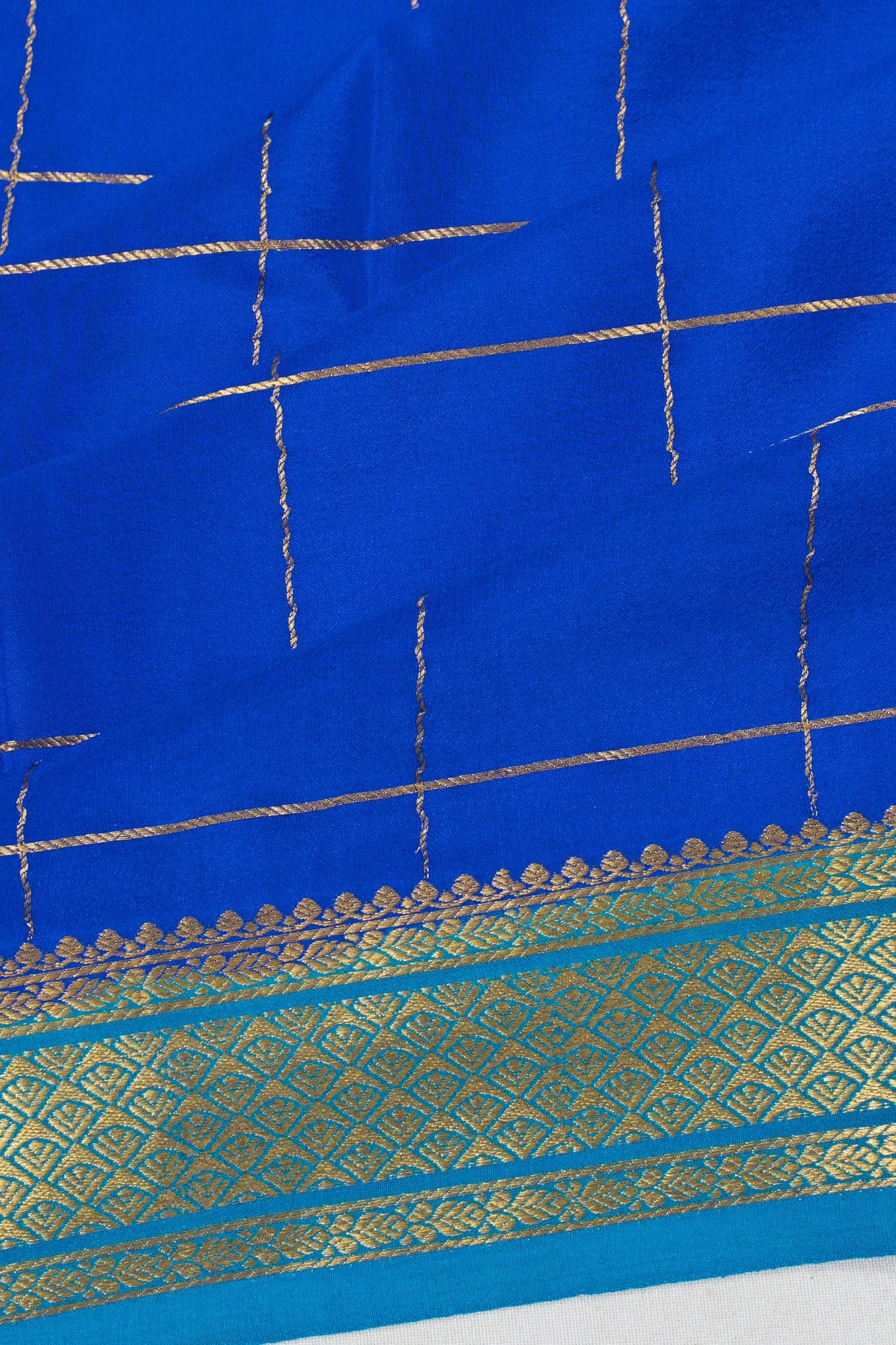 Mysore Silk Checks Blue Saree