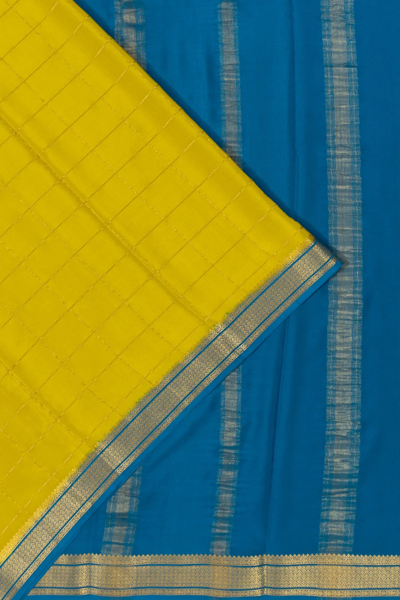 Mysore Silk Checks Yellow Saree