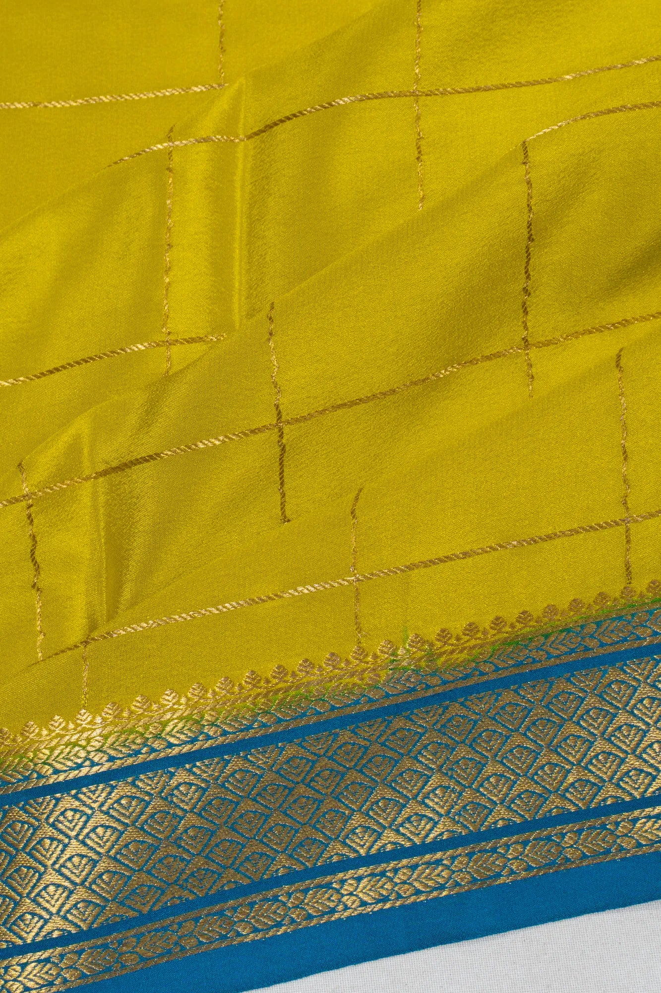 Mysore Silk Checks Yellow Saree