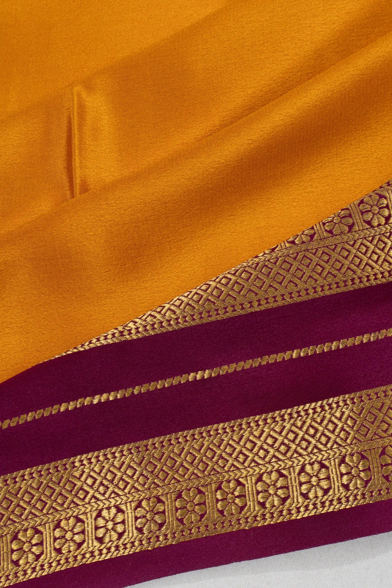 Mysore Silk Plain Mustard Yellow Saree