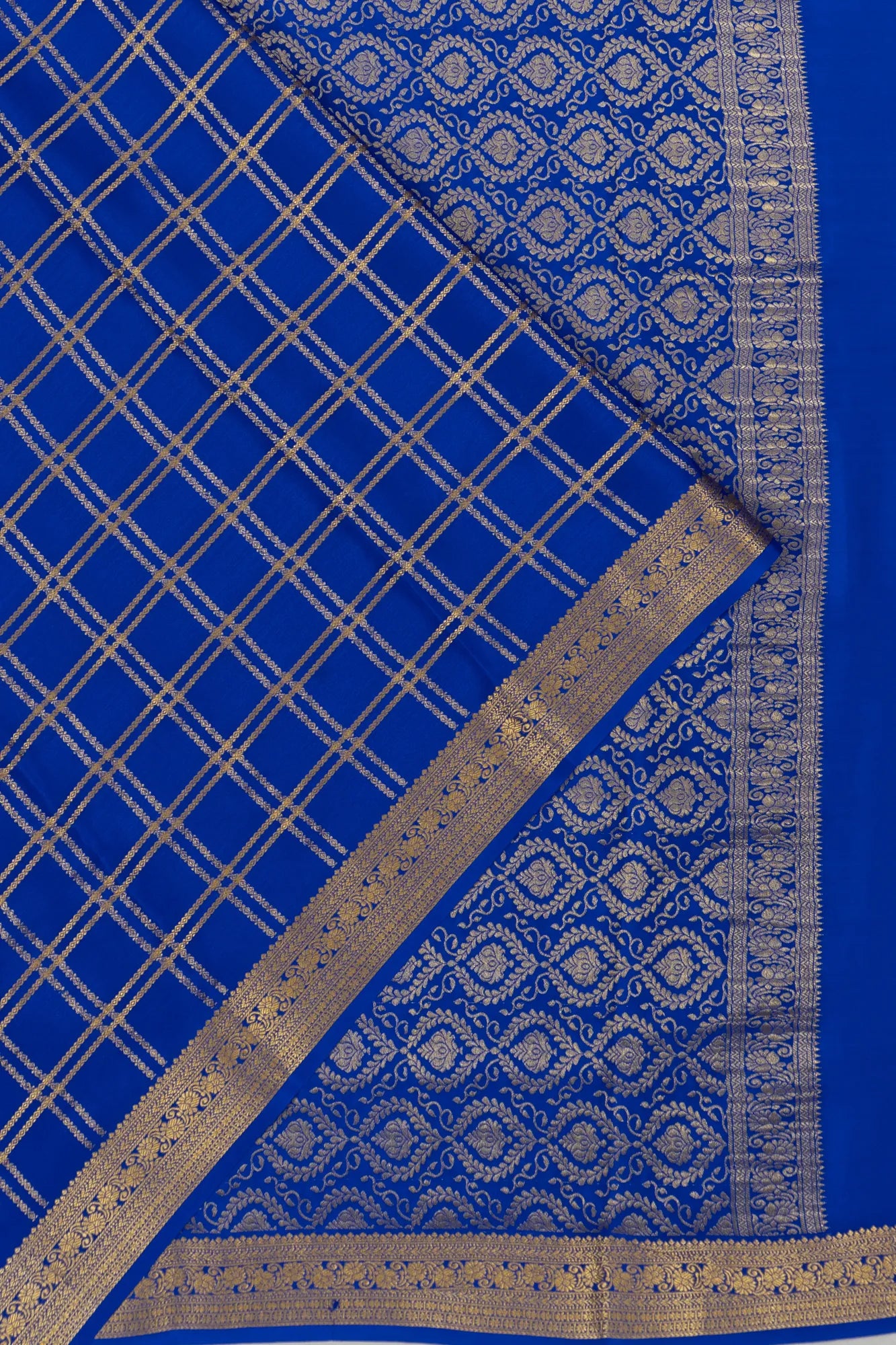 Mysore Silk Checks Royal Blue Saree