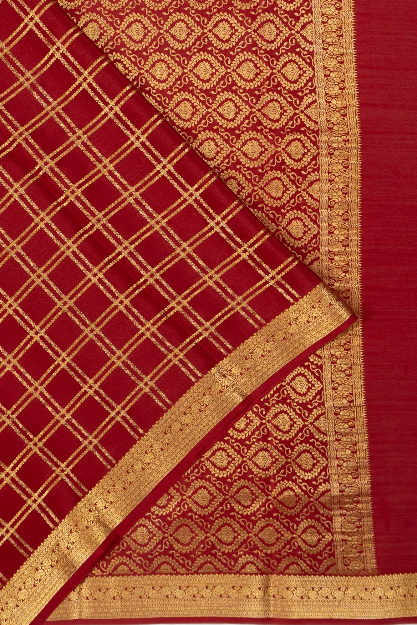 Mysore Silk Checks Red Saree