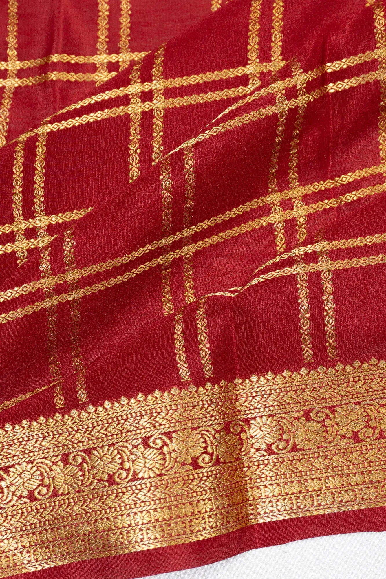 Mysore Silk Checks Red Saree