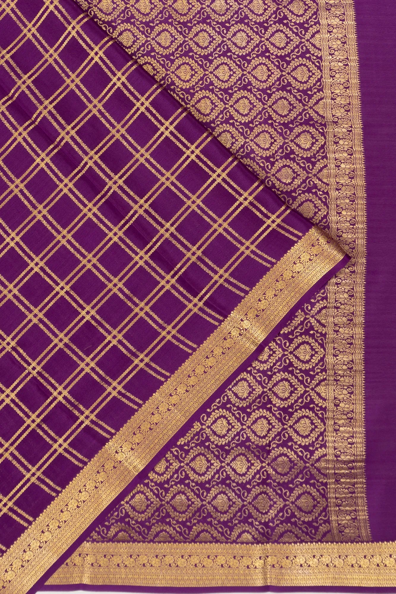Mysore Silk Checks Purple Saree