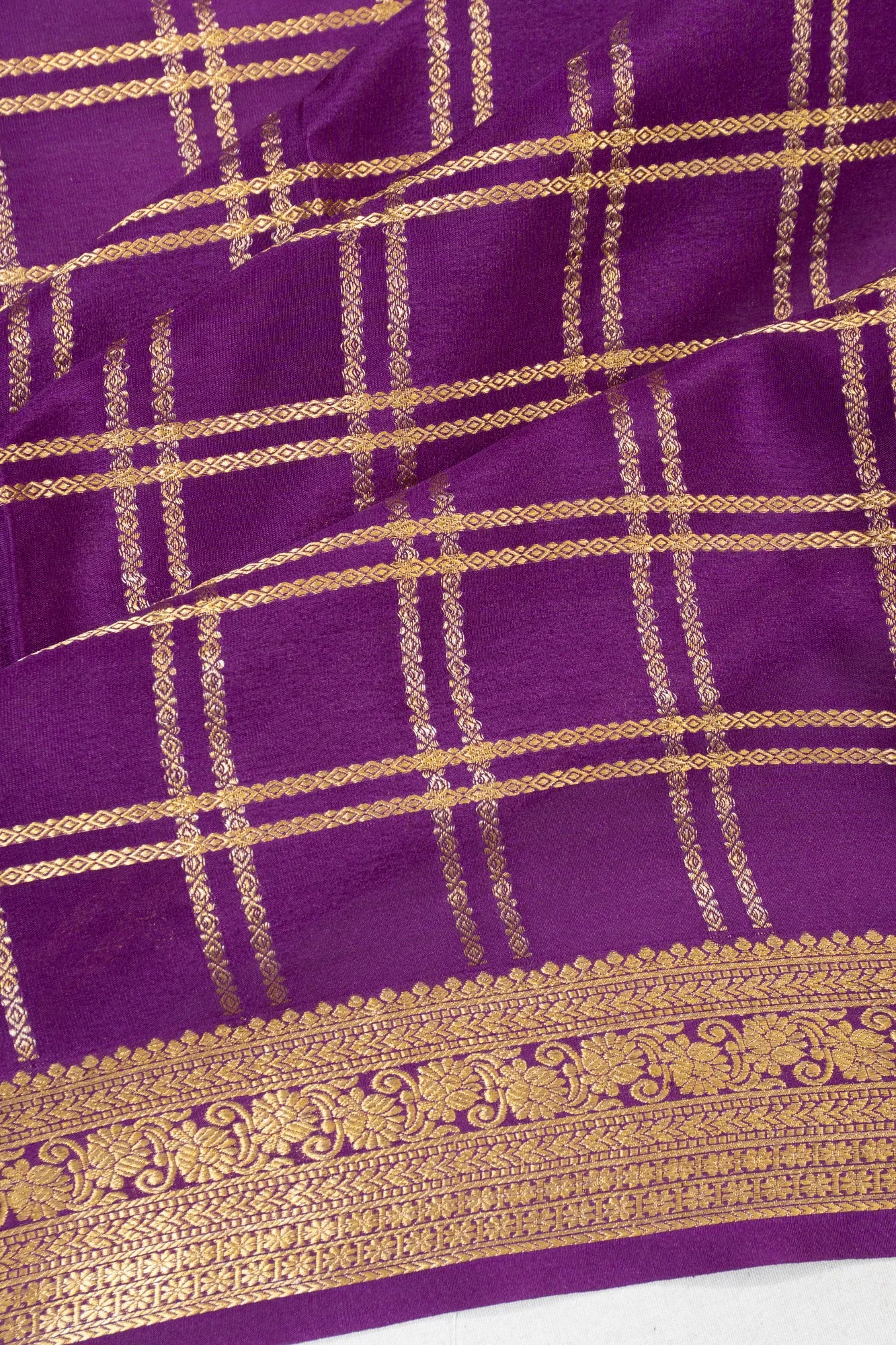 Mysore Silk Checks Purple Saree