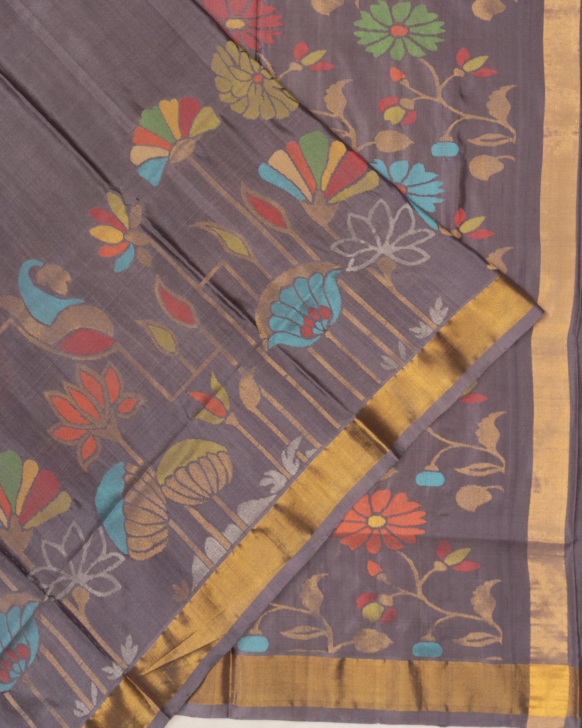 Uppada Silk Jamdani Jaal Grey Saree