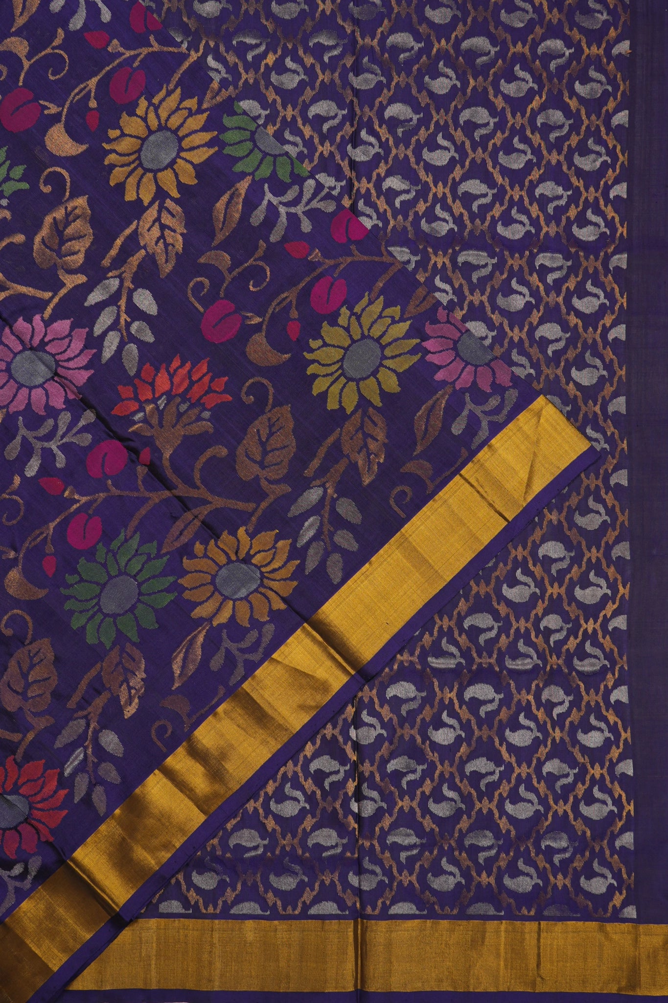 Uppada Silk All Over Jamdhani Jaal Blue Saree