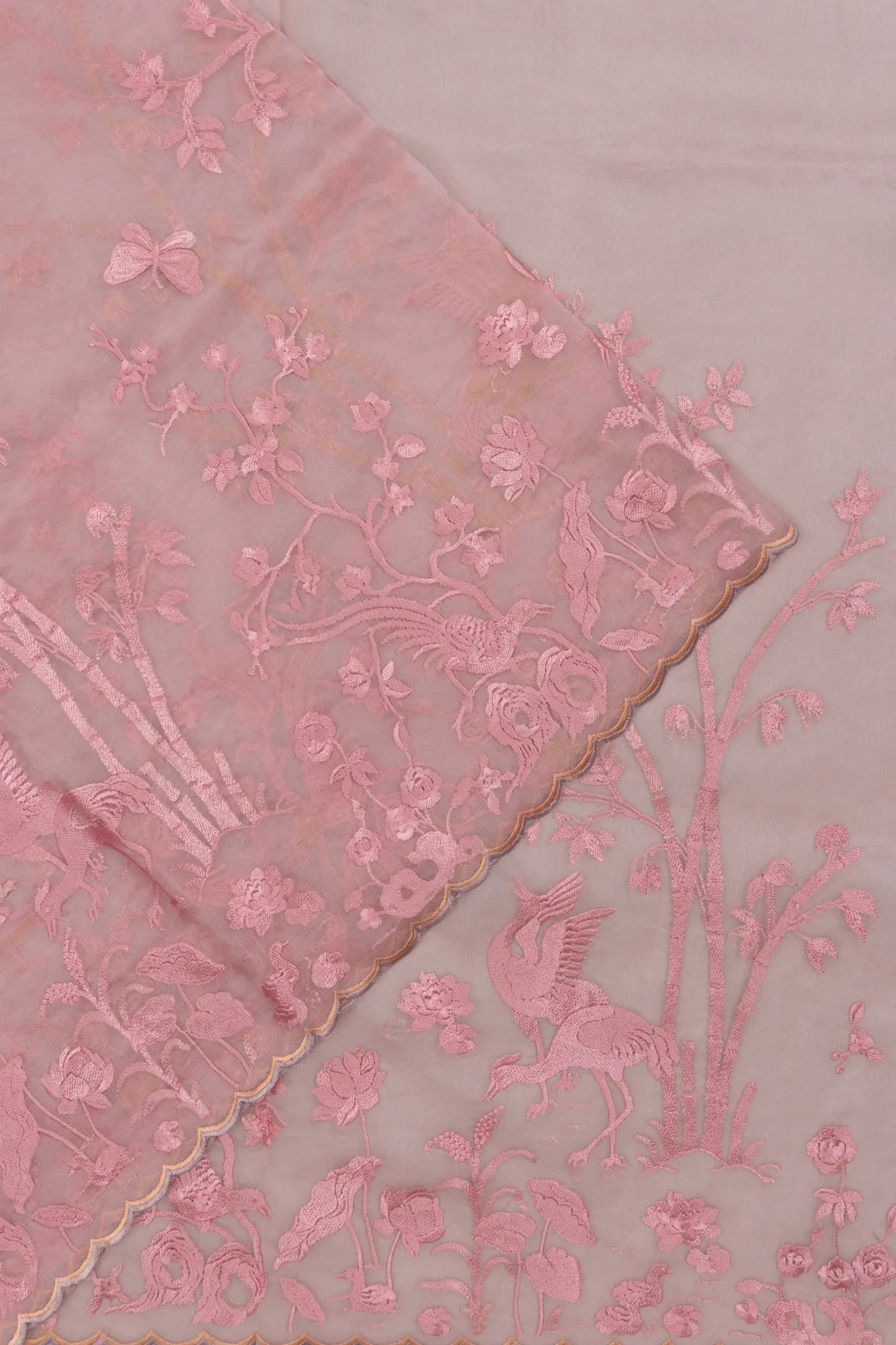 Organza Embroidery Jaal Baby Pink Saree