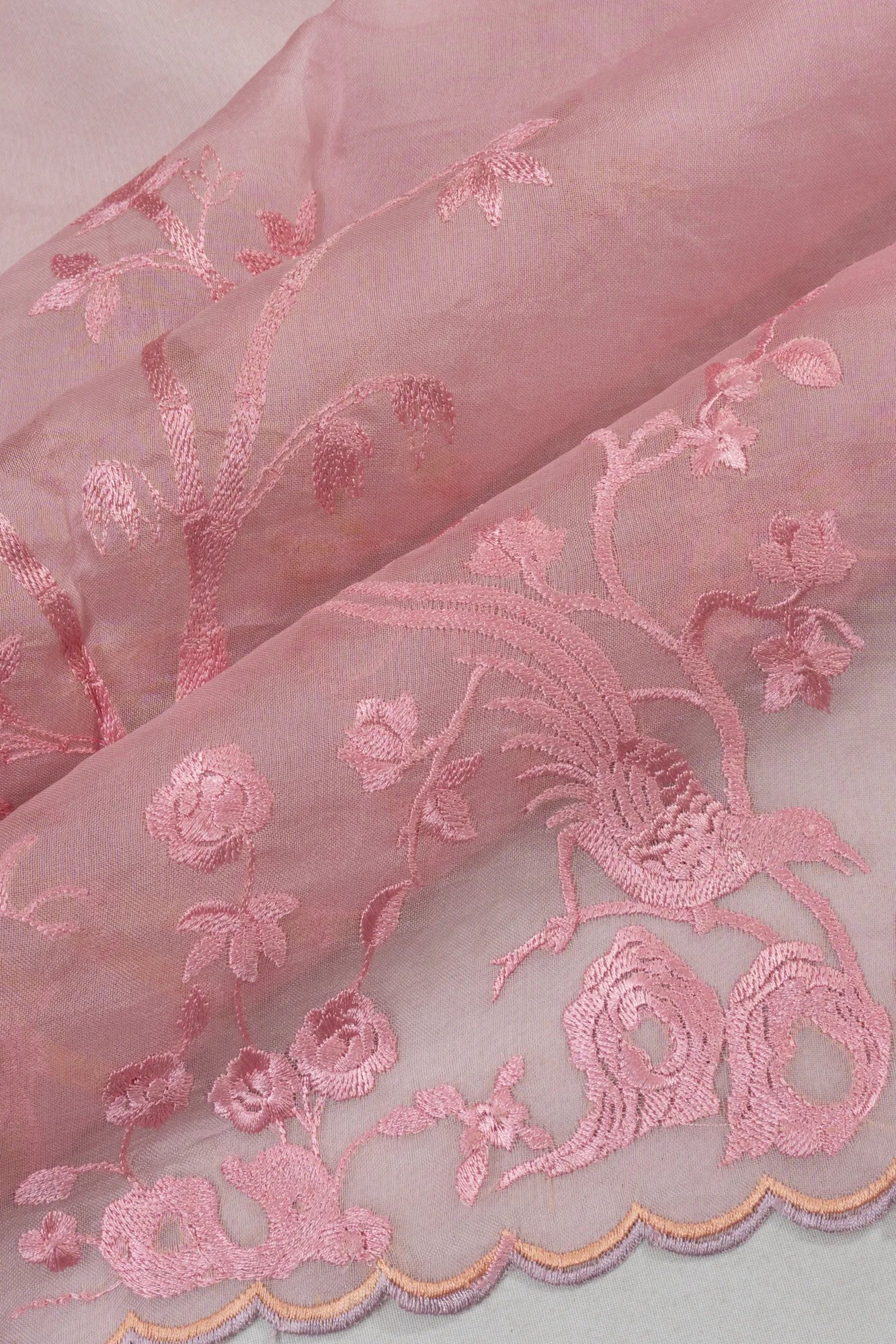 Organza Embroidery Jaal Baby Pink Saree