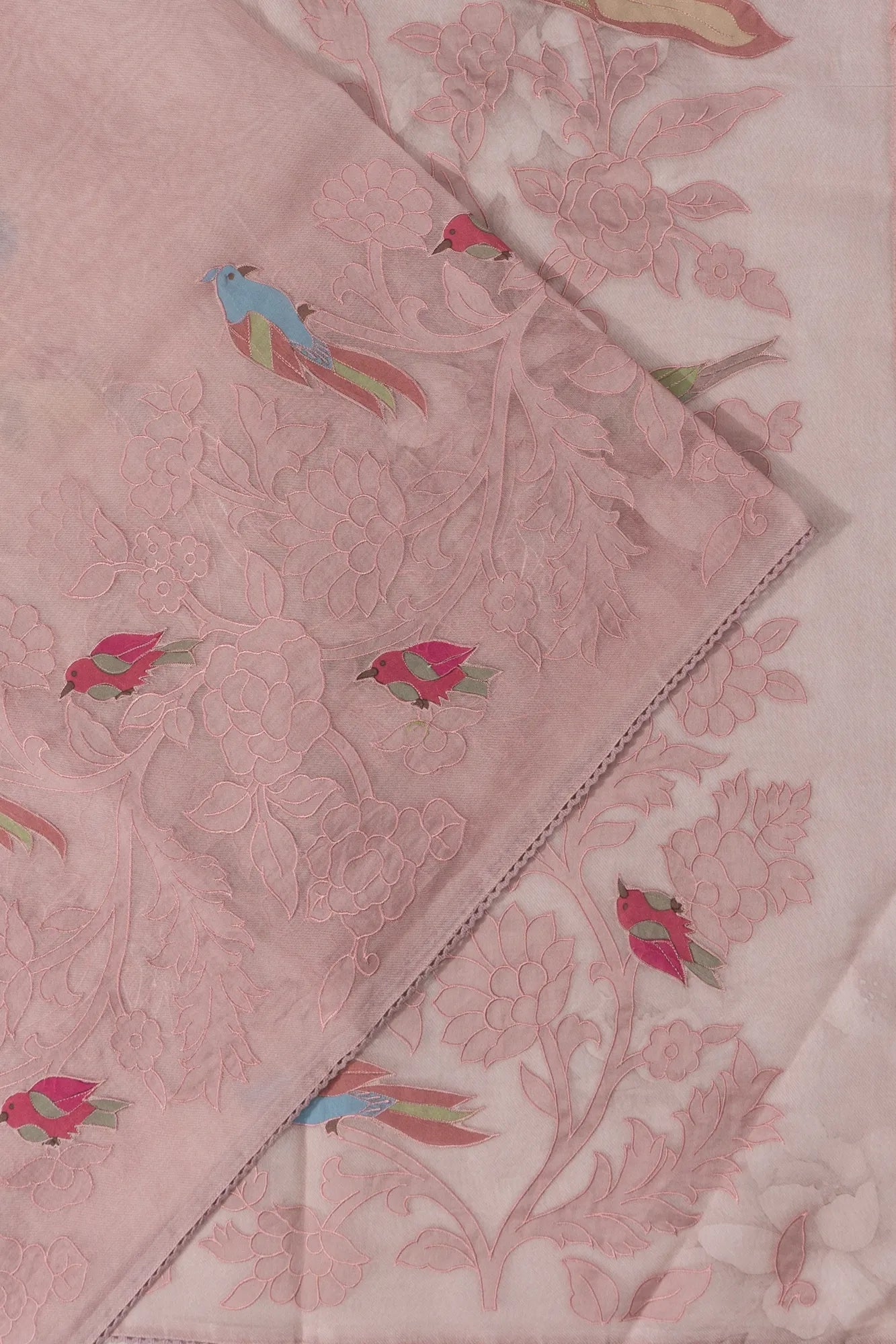 Organza Printed Baby Pink Saree With Embroidery Border