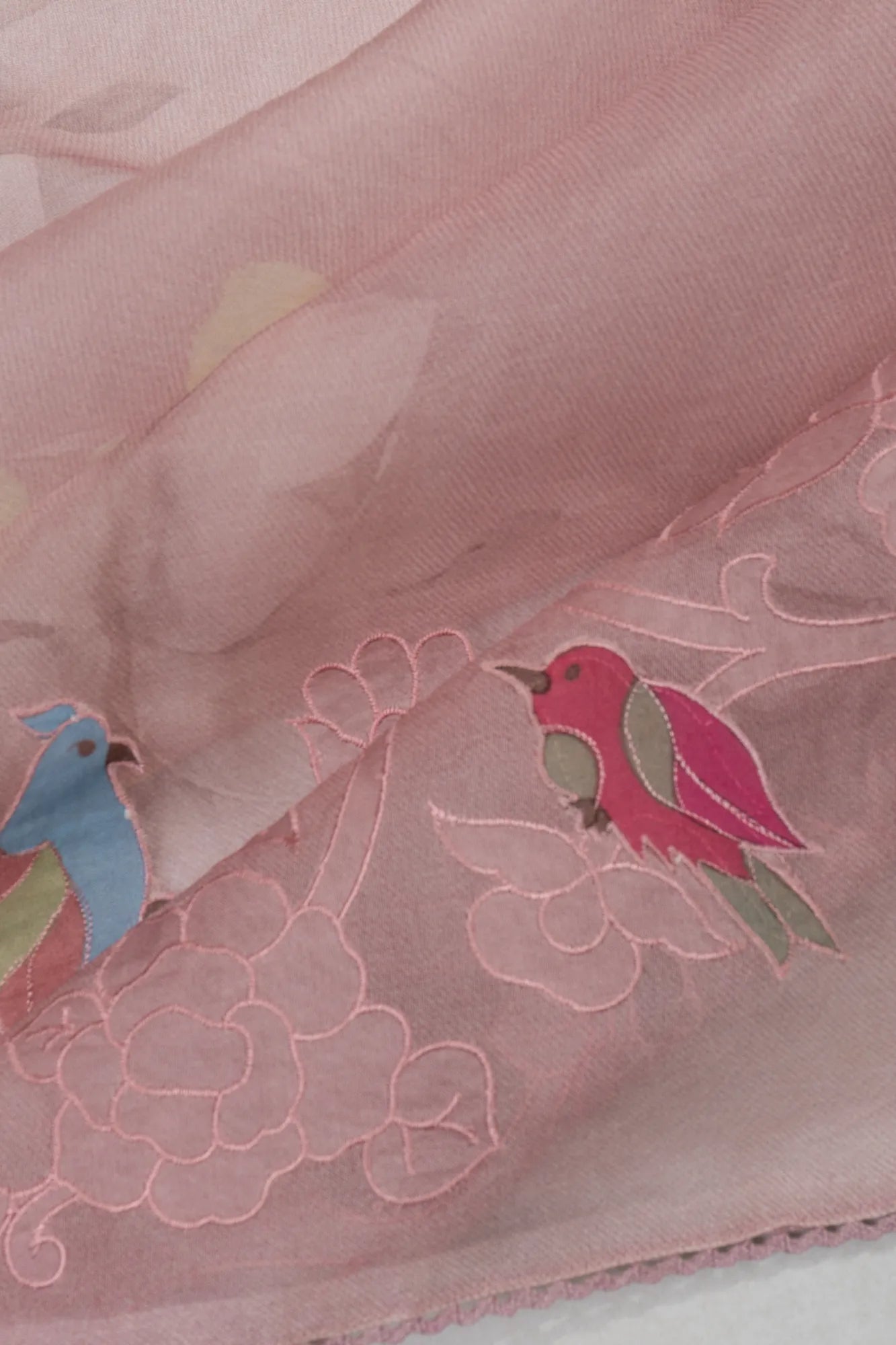 Organza Printed Baby Pink Saree With Embroidery Border